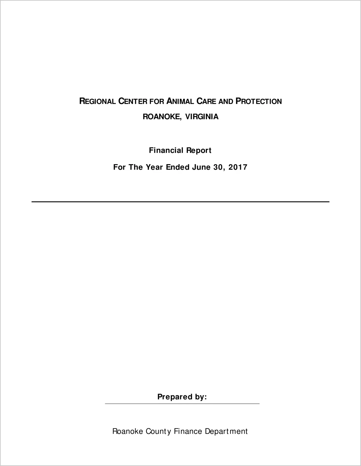 2017 Other Annual Financial Report for Regional Center for Animal Care and Protection