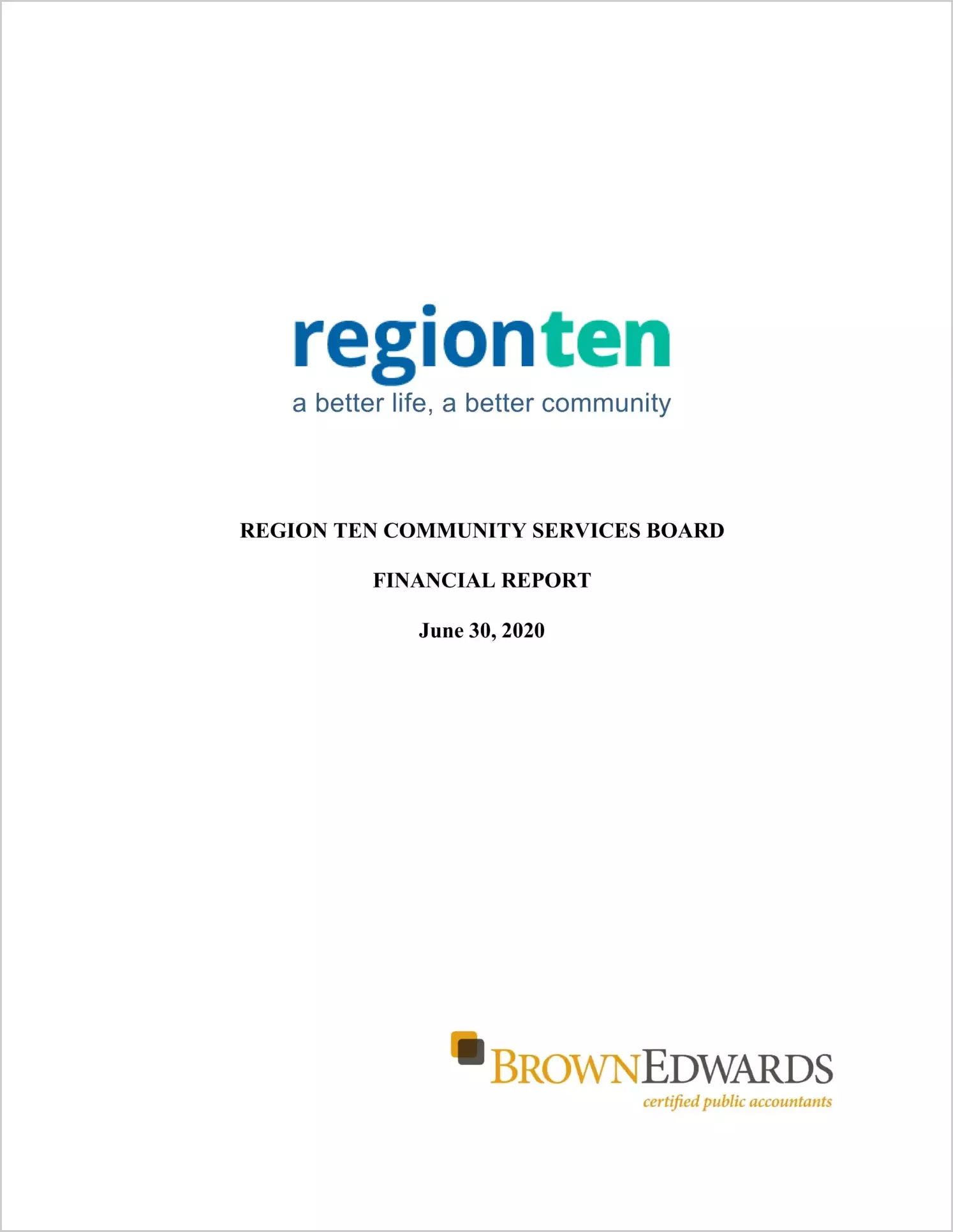 2020 ABC/Other Annual Financial Report  for Region Ten Community Services Board