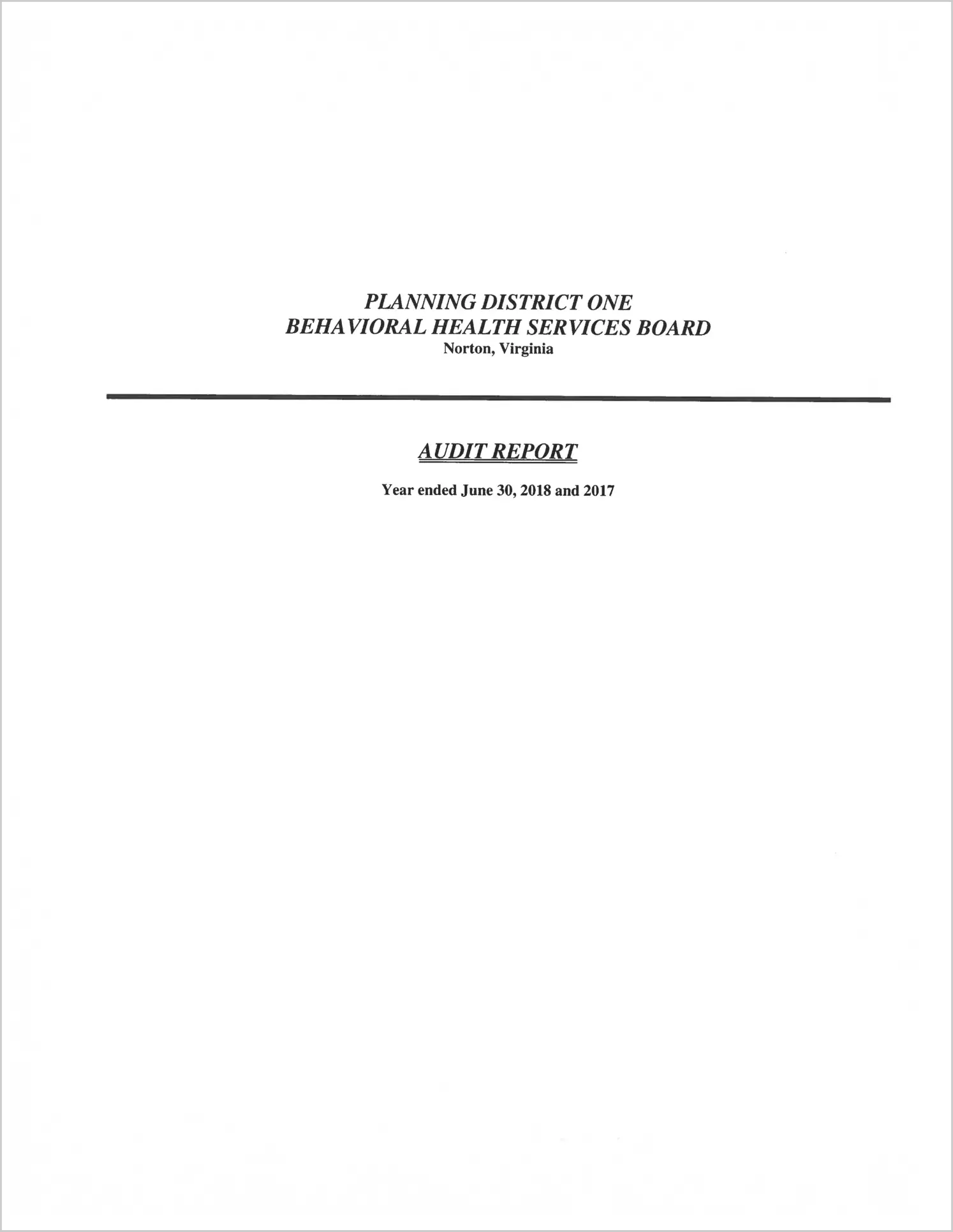 2018 ABC/Other Annual Financial Report  for Planning District One Behavioral Health Services
