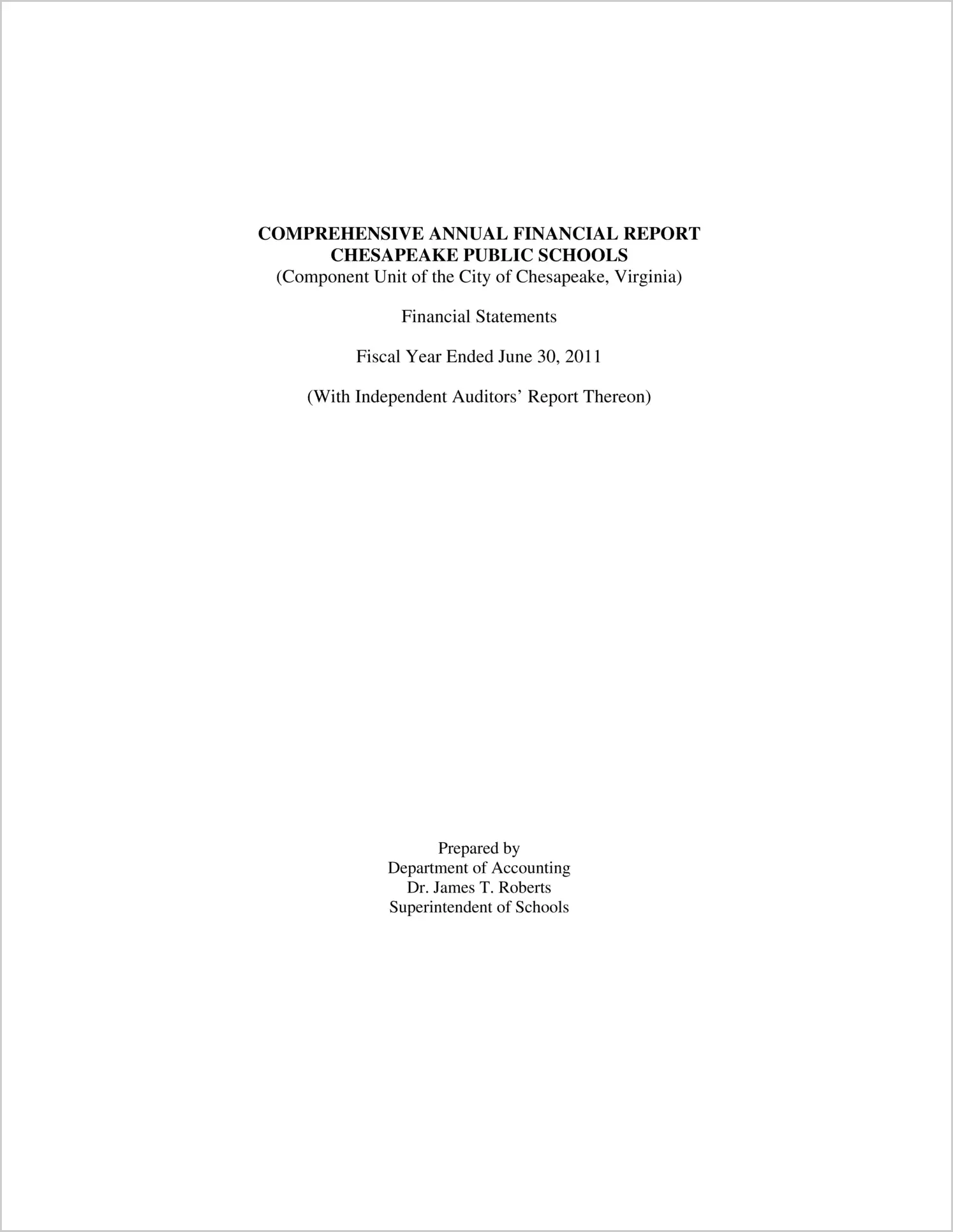 2011 Public Schools Annual Financial Report for City of Chesapeake