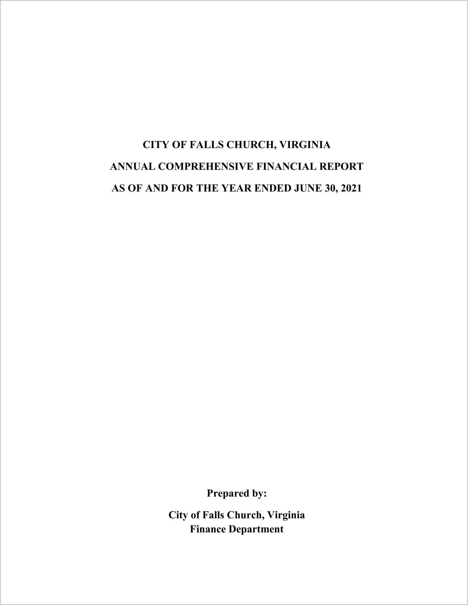 2021 Annual Financial Report for City of Falls Church