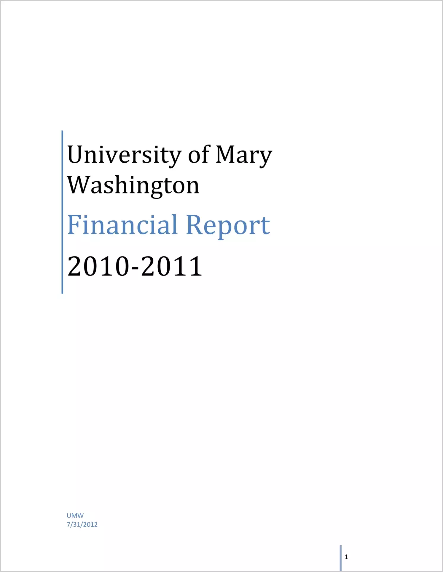 University of Mary Washington Financial Report for the year ended June 30, 2011