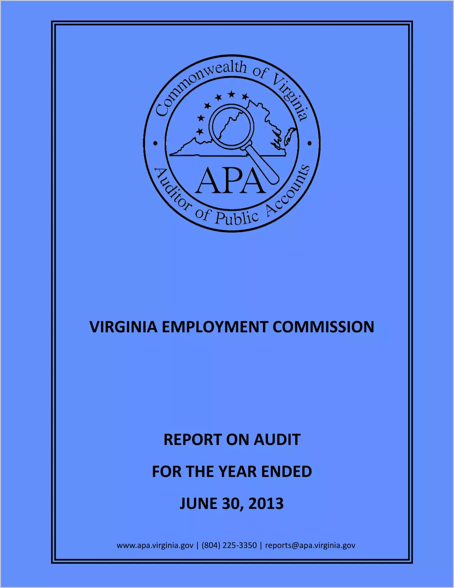 Virginia Employment Commission for the year ended June 30, 2013
