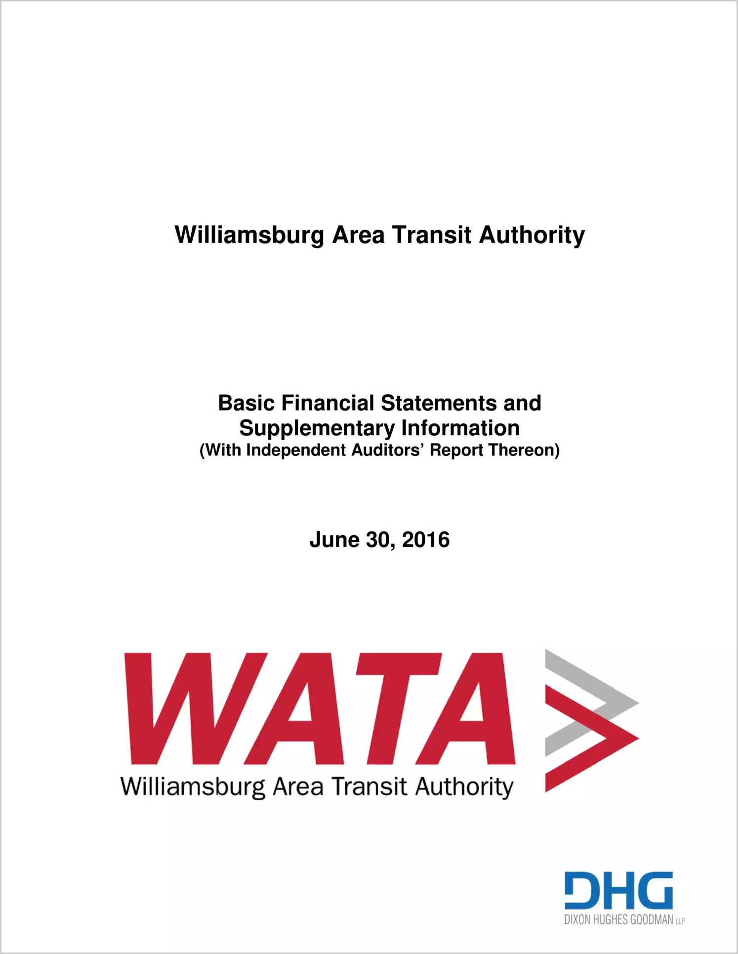 2016 ABC/Other Annual Financial Report  for Williamsburg Area Transit Authority