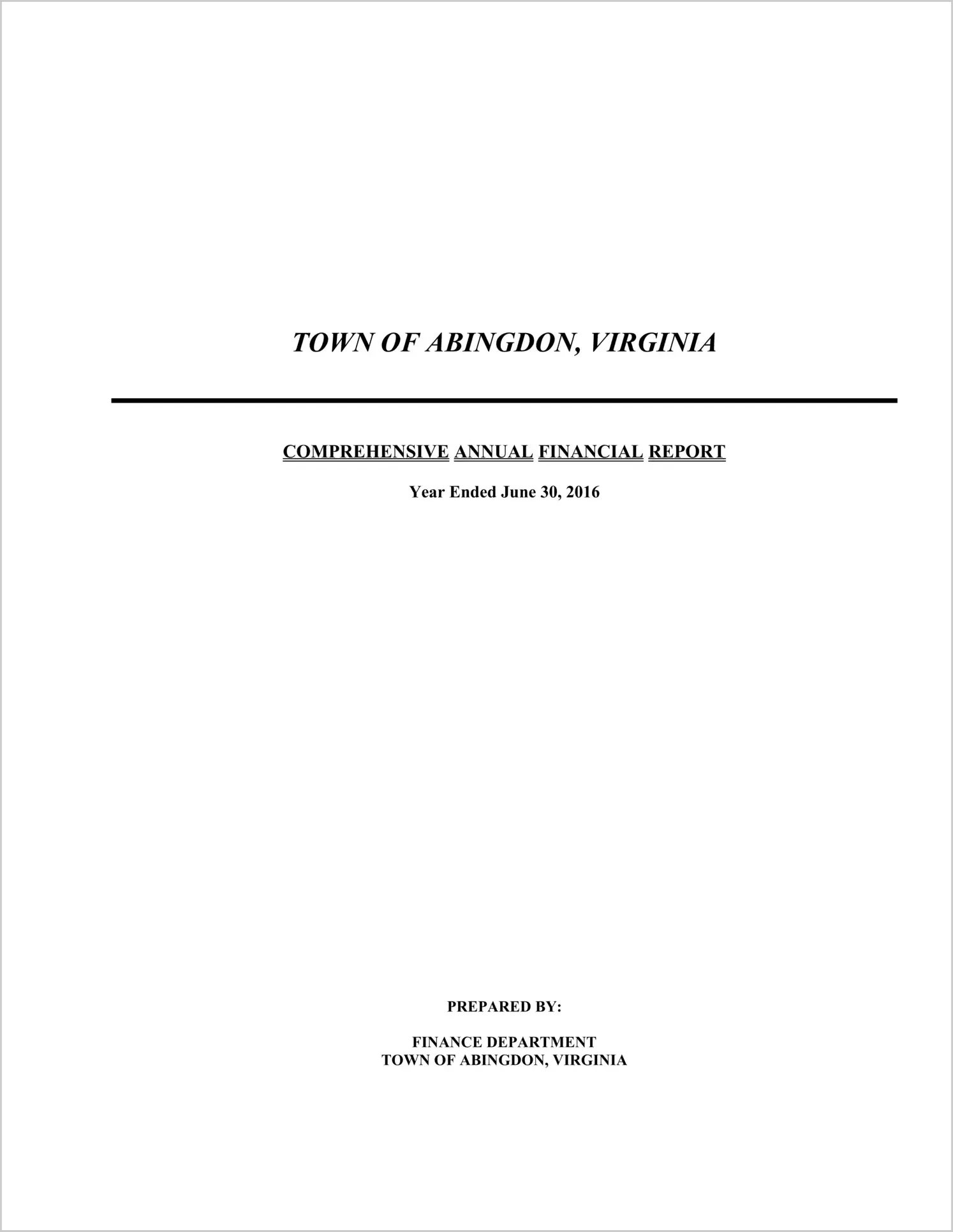 2016 Annual Financial Report for Town of Abingdon