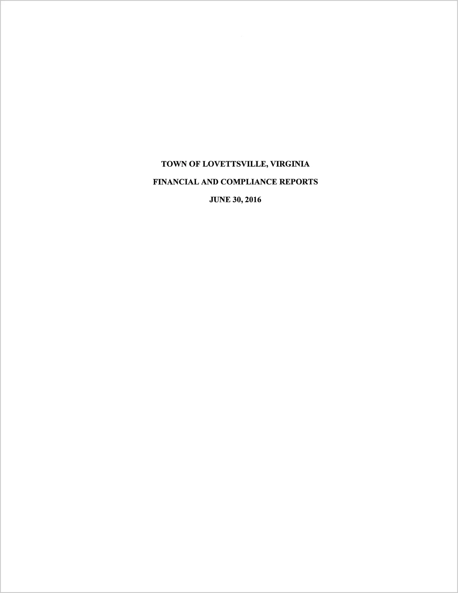 2016 Annual Financial Report for Town of Lovettsville  