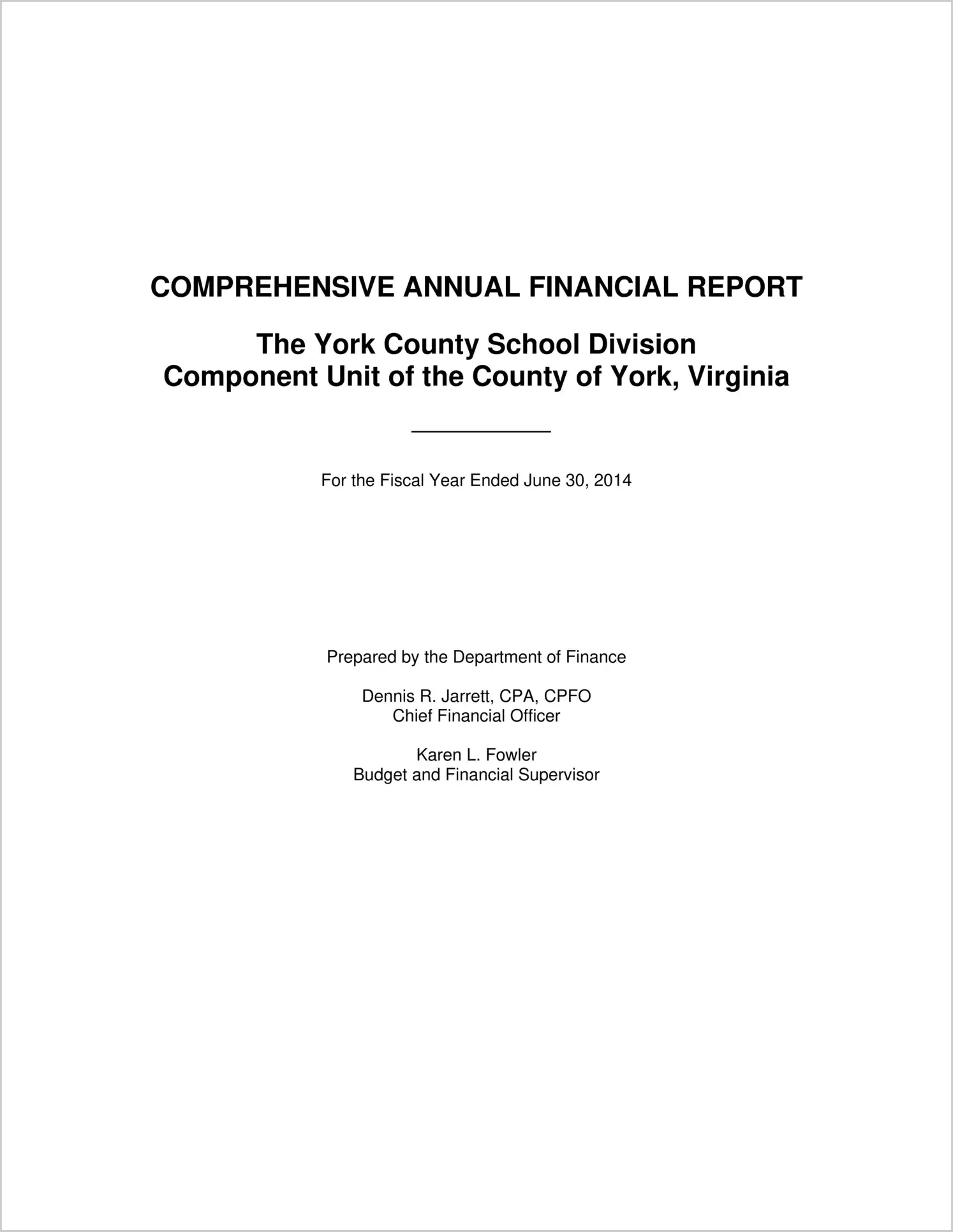 2014 Public Schools Annual Financial Report for County of York