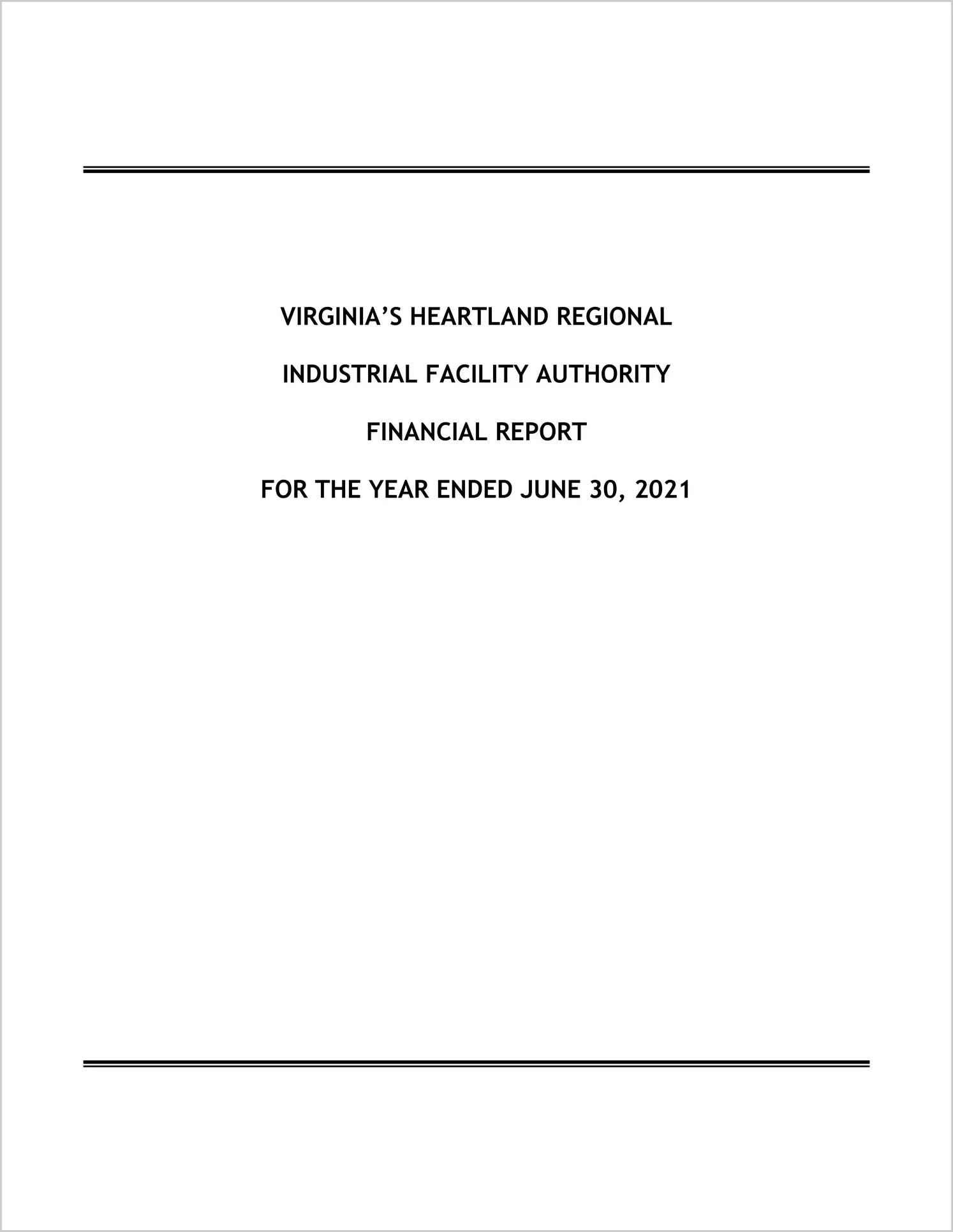 preview of 2021 ABC/Other Annual Financial Report for Virginia's Heartland Regional Industrial Facility Authority