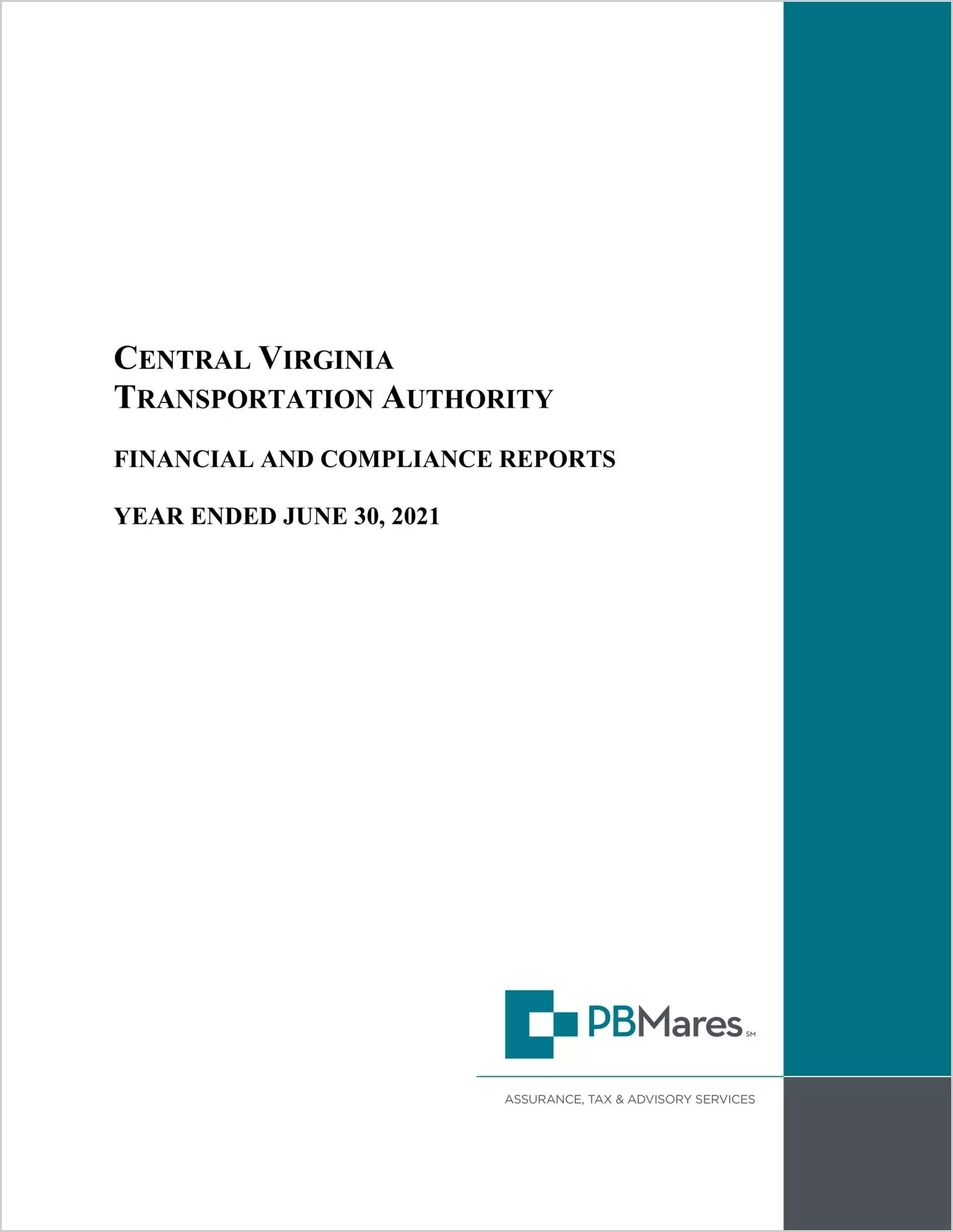 Central Virginia Transportation Authority for the year ended June 30, 2021