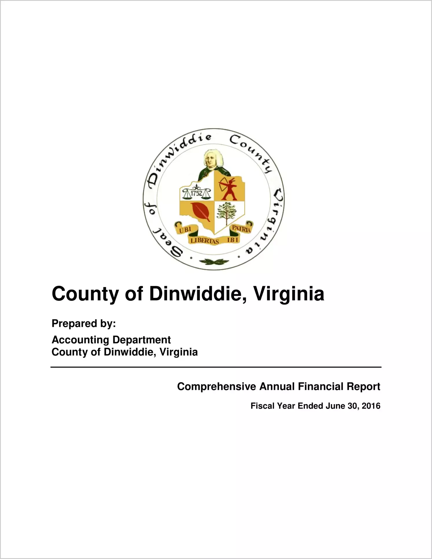 2016 Annual Financial Report for County of Dinwiddie