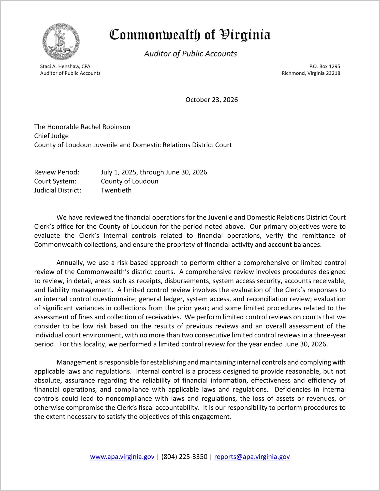 preview of Juvenile and Domestic Relations District Court for the County of Loudoun for the period July 1, 2025 through June 30, 2026