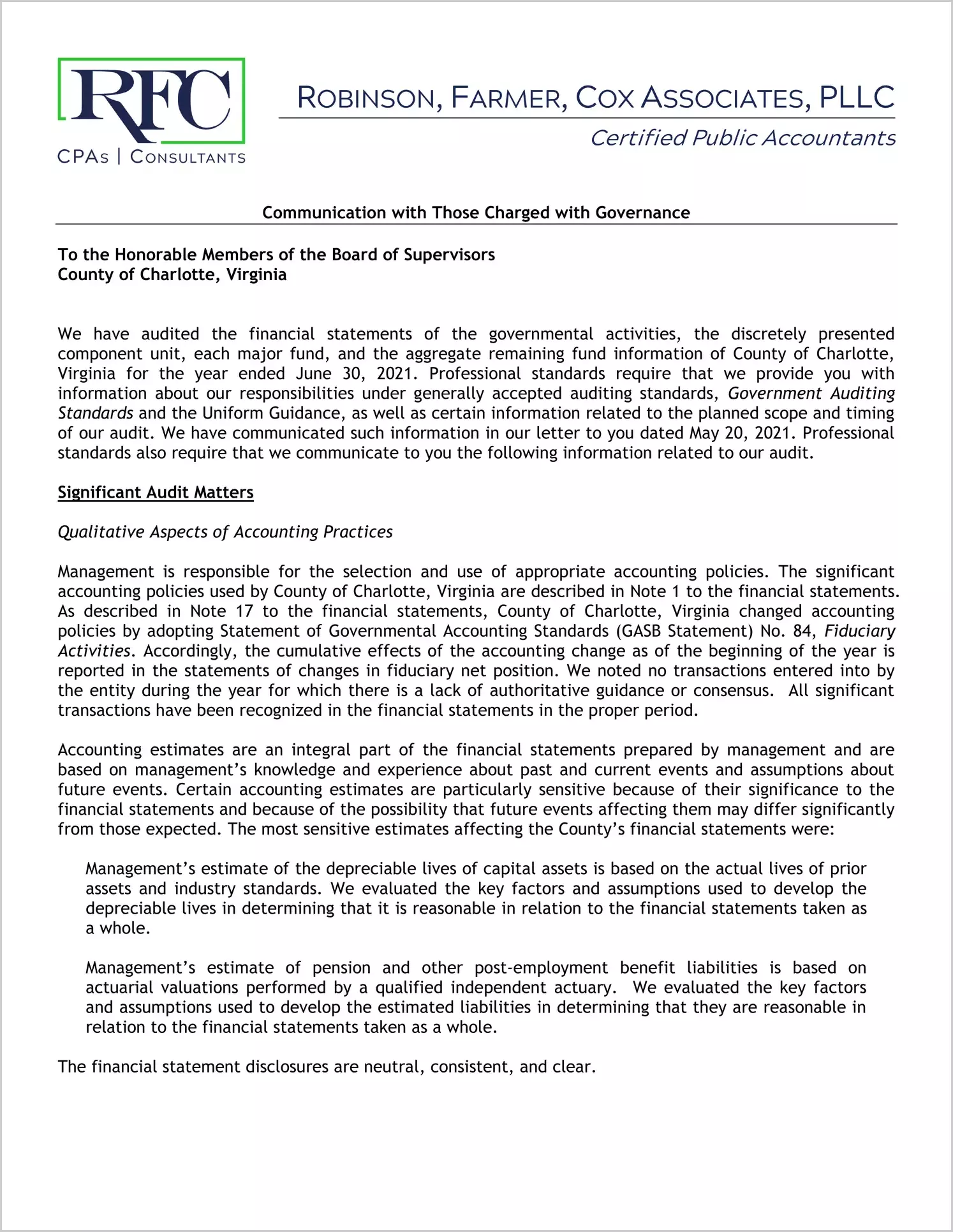 preview of 2021 Management Letter for County of Charlotte