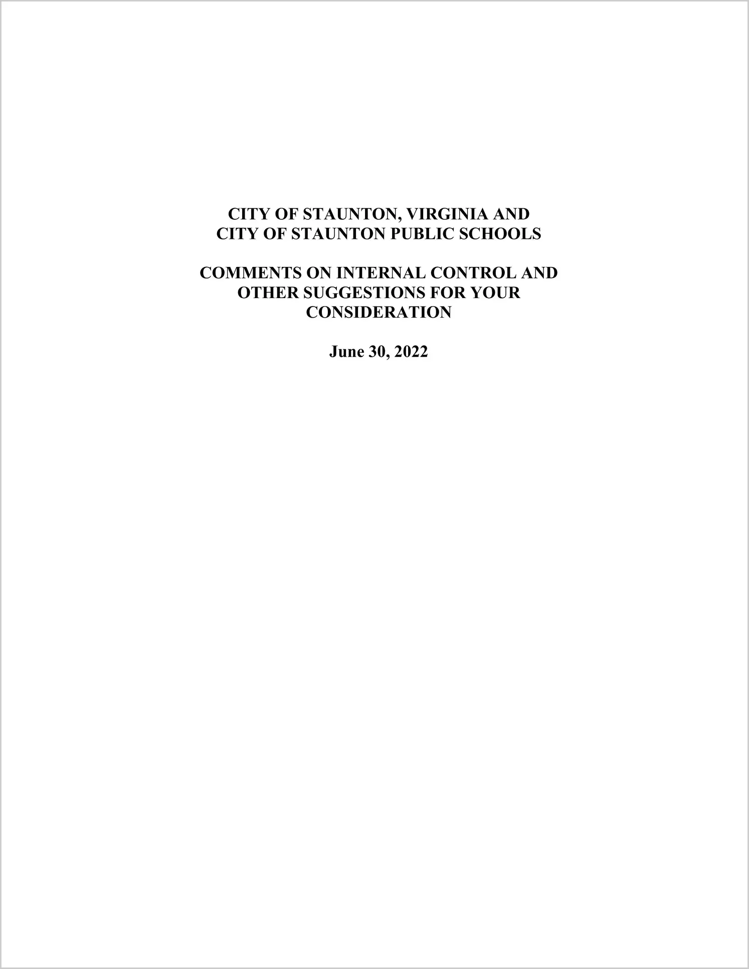 preview of 2022 Management Letter for City of Staunton