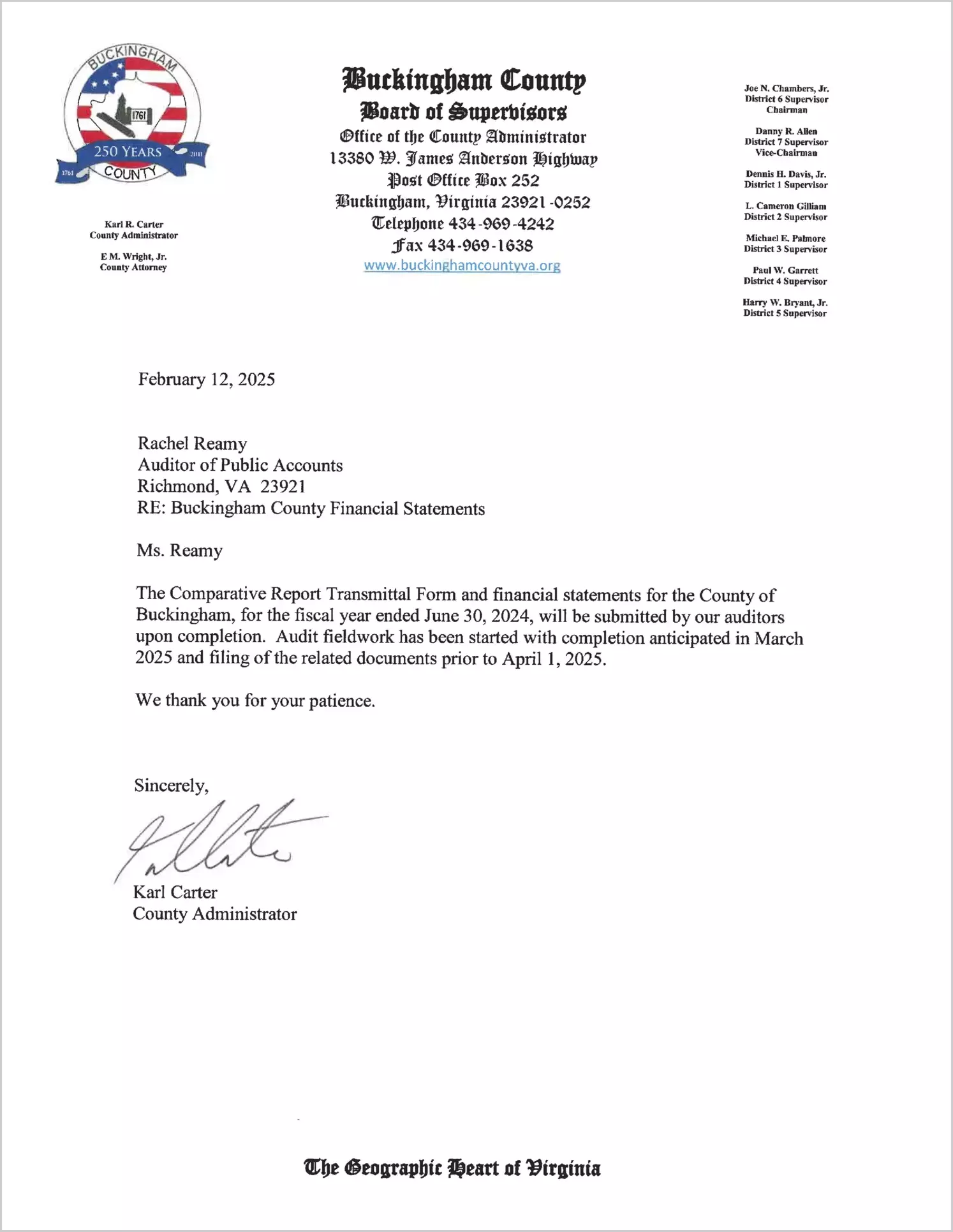 2024 Annual Financial Report for County of Buckingham - Delayed