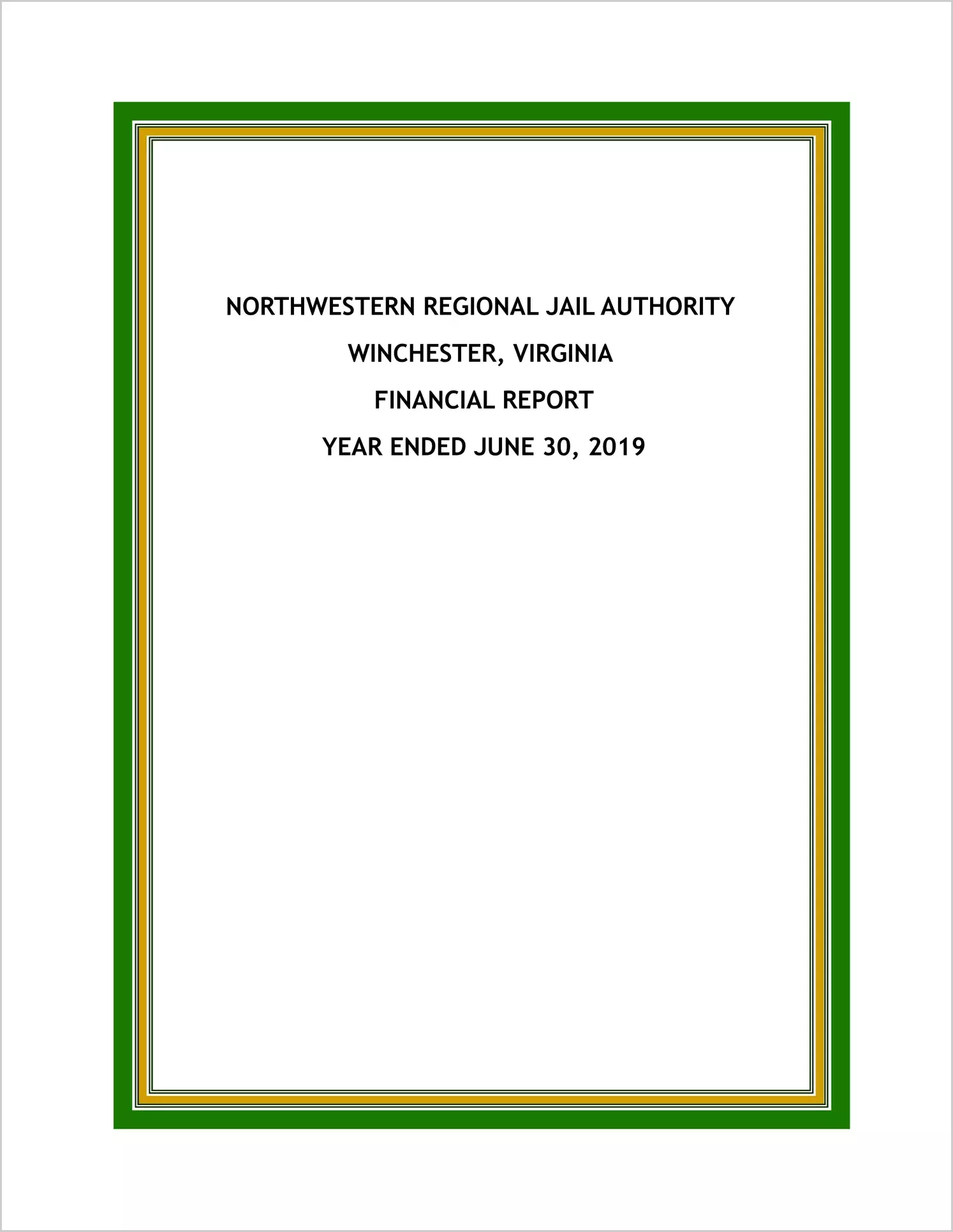 2019 ABC/Other Annual Financial Report  for Northwestern Regional Jail Authority