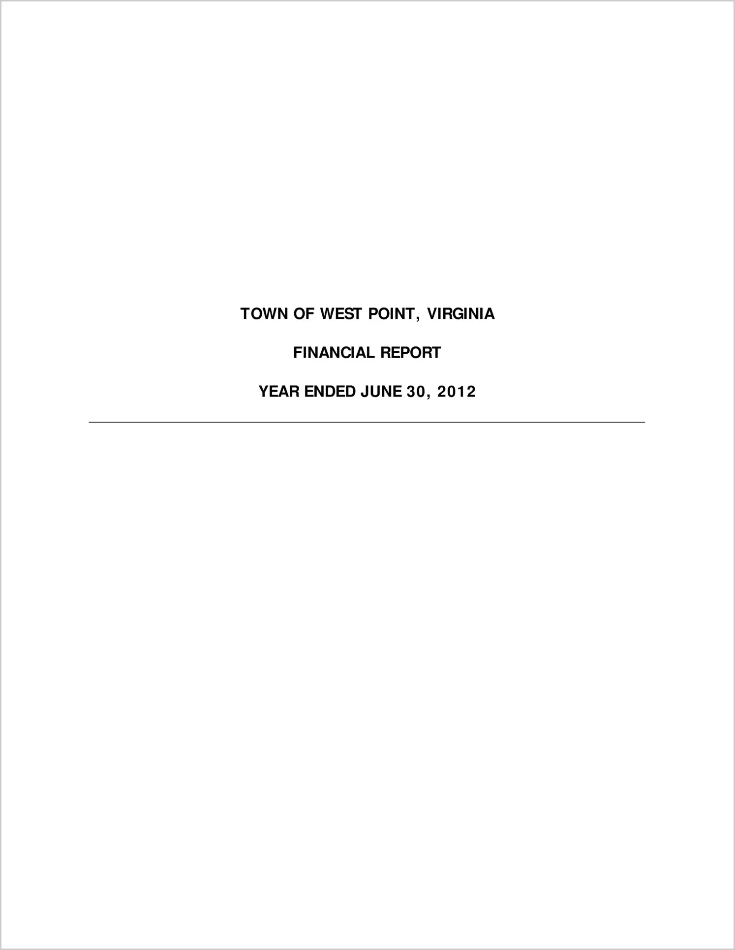 2012 Annual Financial Report for Town of West Point