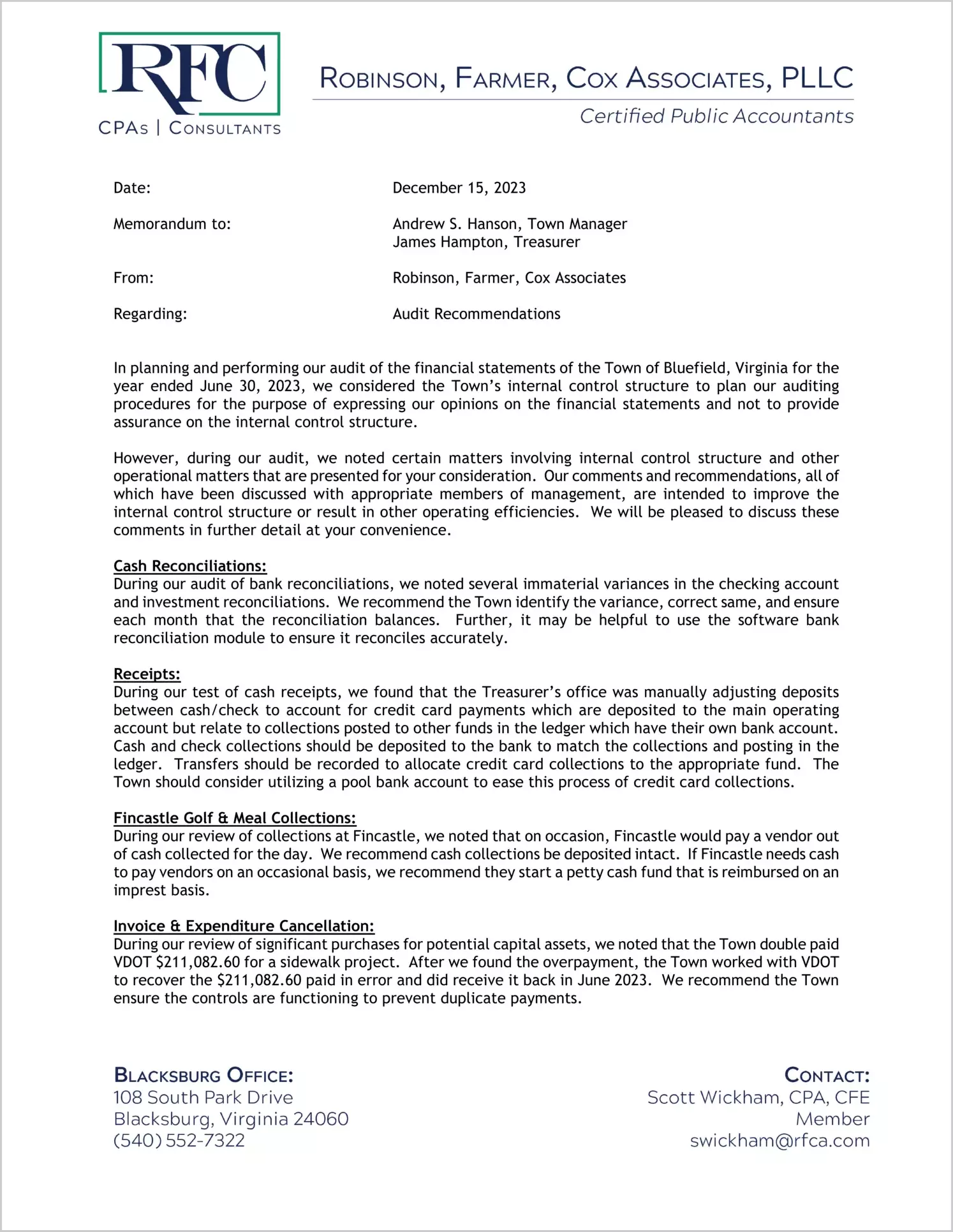 preview of 2023 Management Letter for Town of Bluefield