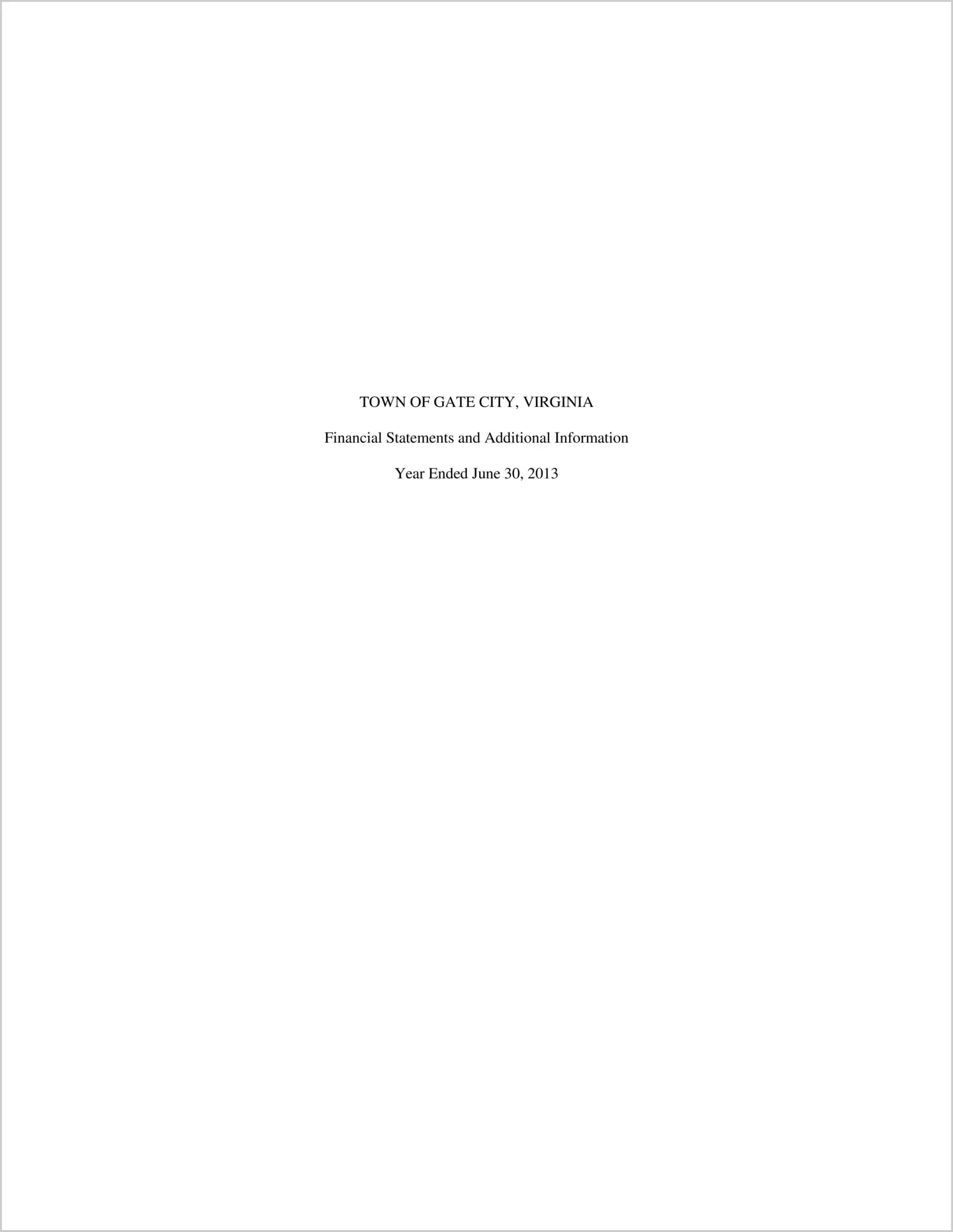 2013 Annual Financial Report for Town of Gate City