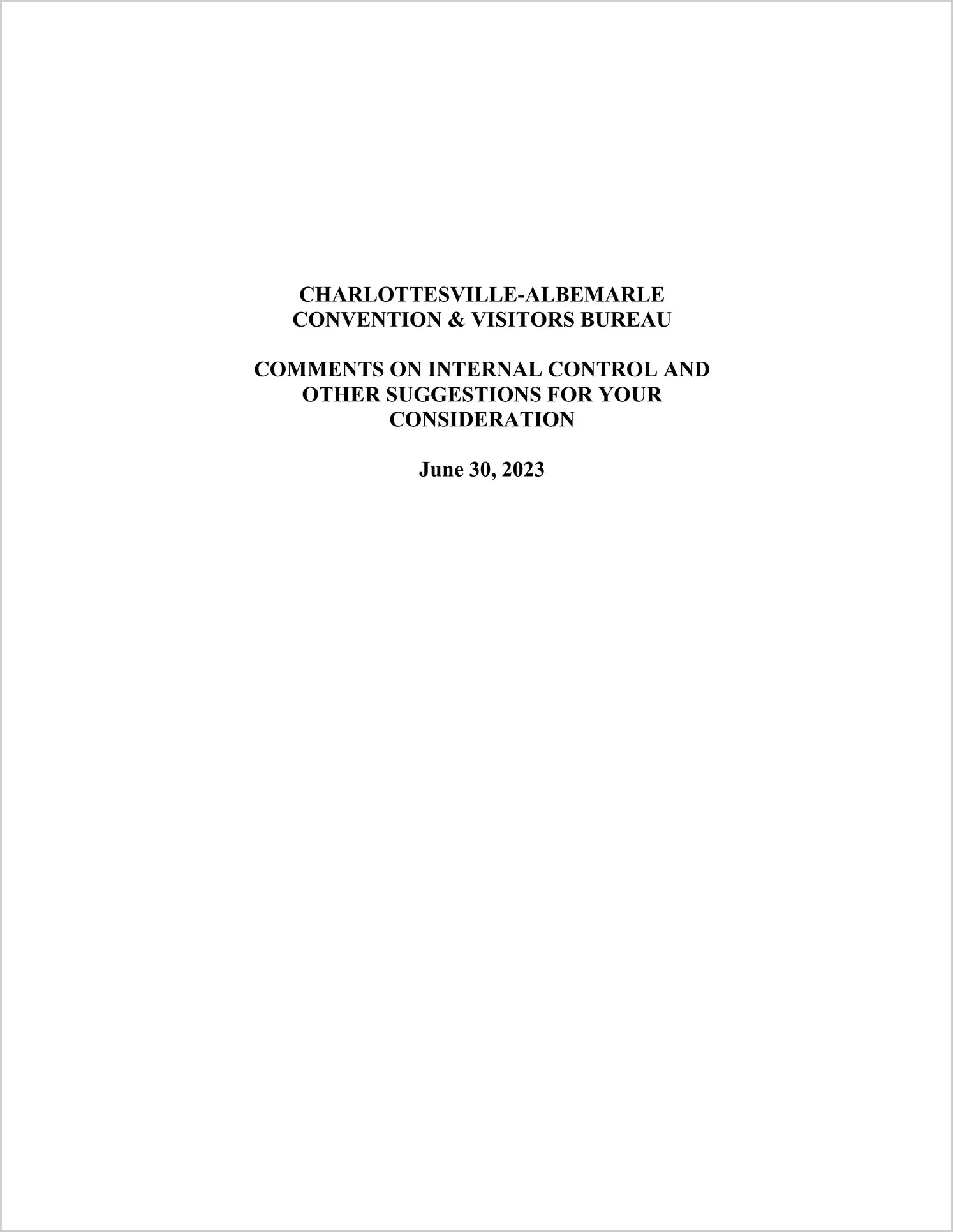 preview of 2023 ABC/Other Management Letter for Charlottesville-Albemarle Convention and Visitors Bureau