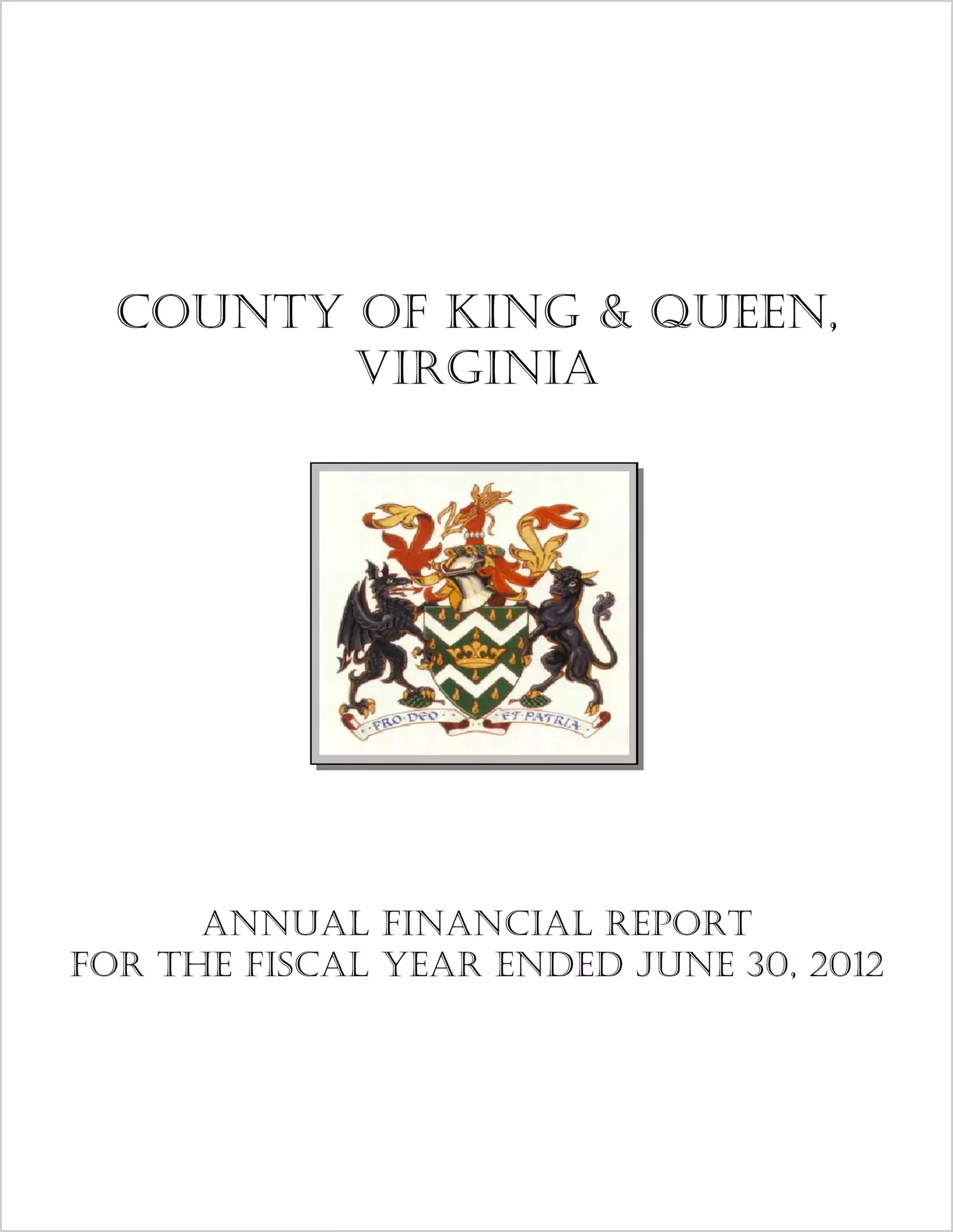 2012 Annual Financial Report for County of King & Queen