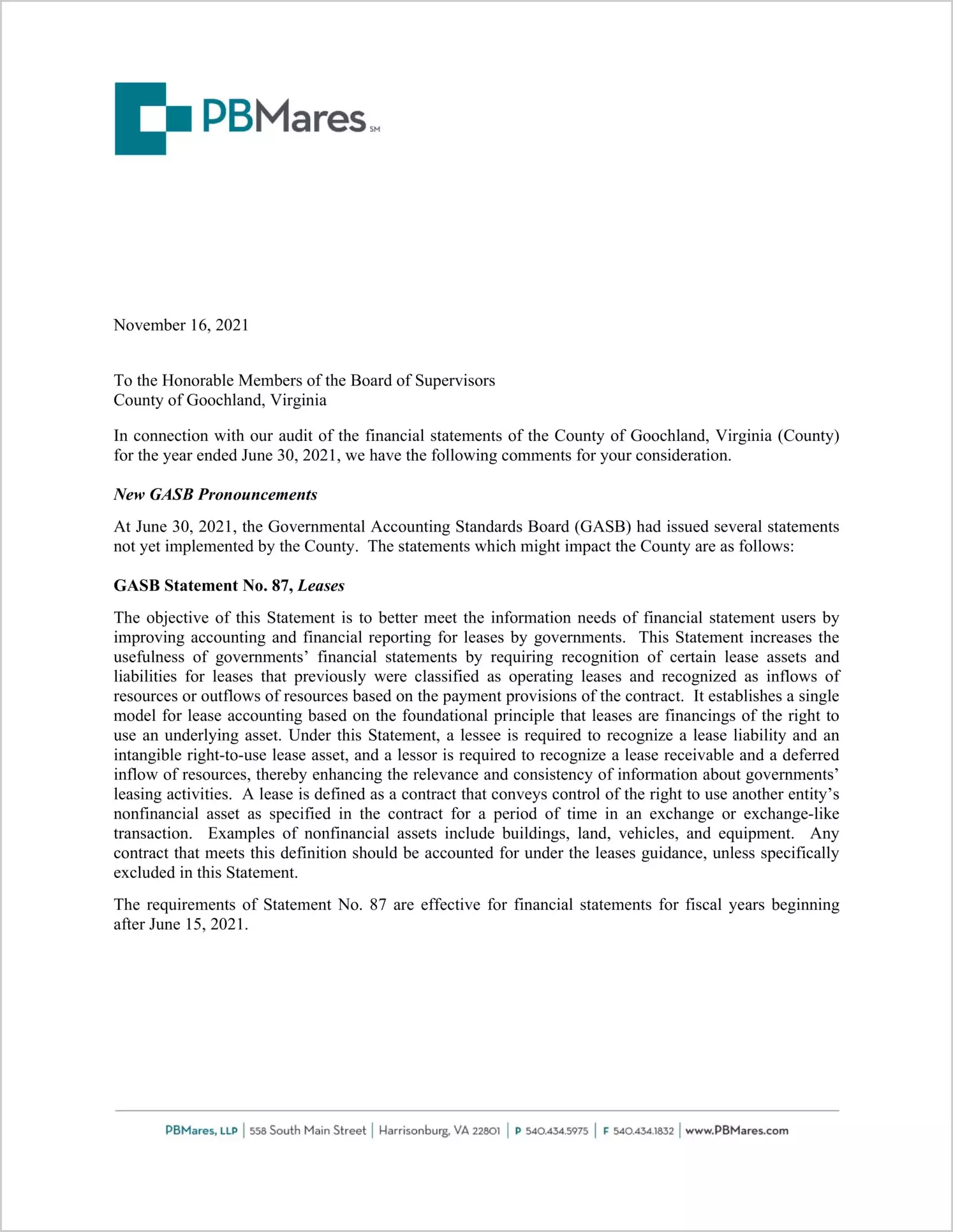 preview of 2021 Management Letter for County of Goochland