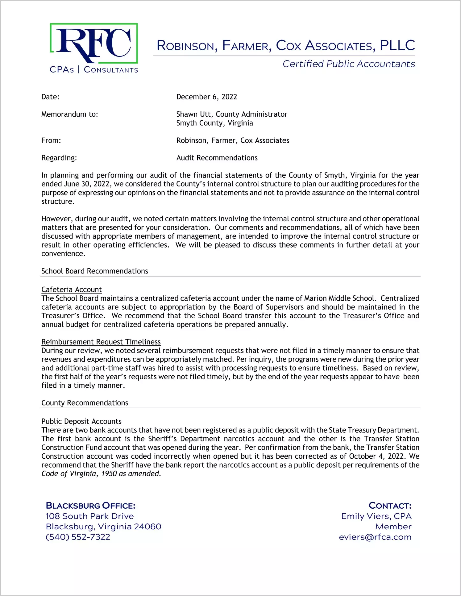 preview of 2022 Management Letter for County of Smyth