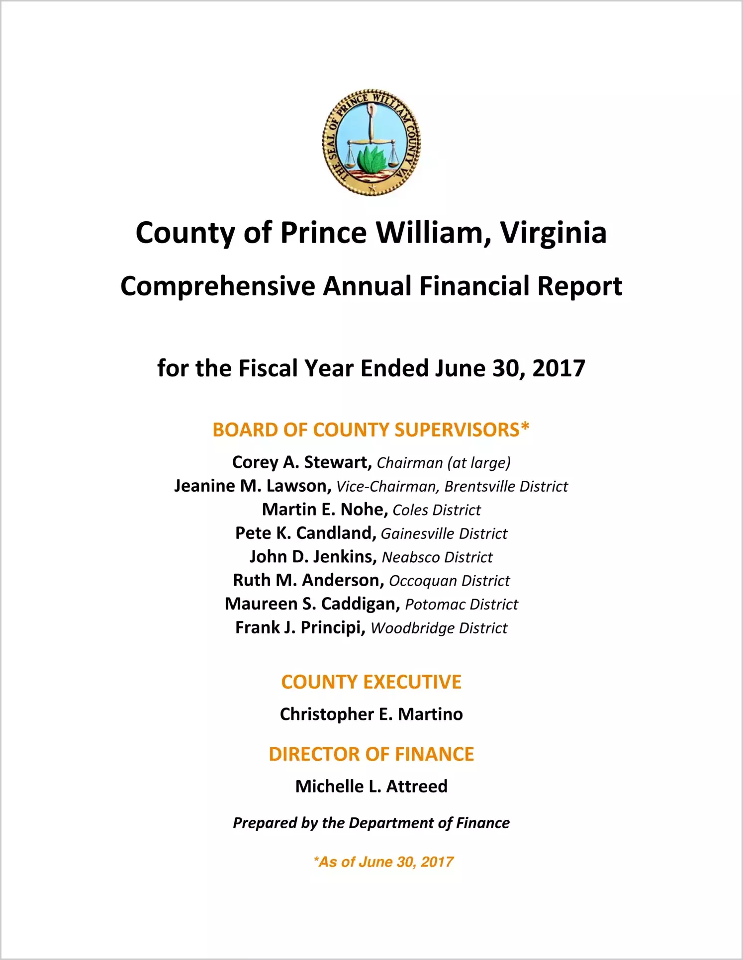2017 Annual Financial Report for County of Prince William