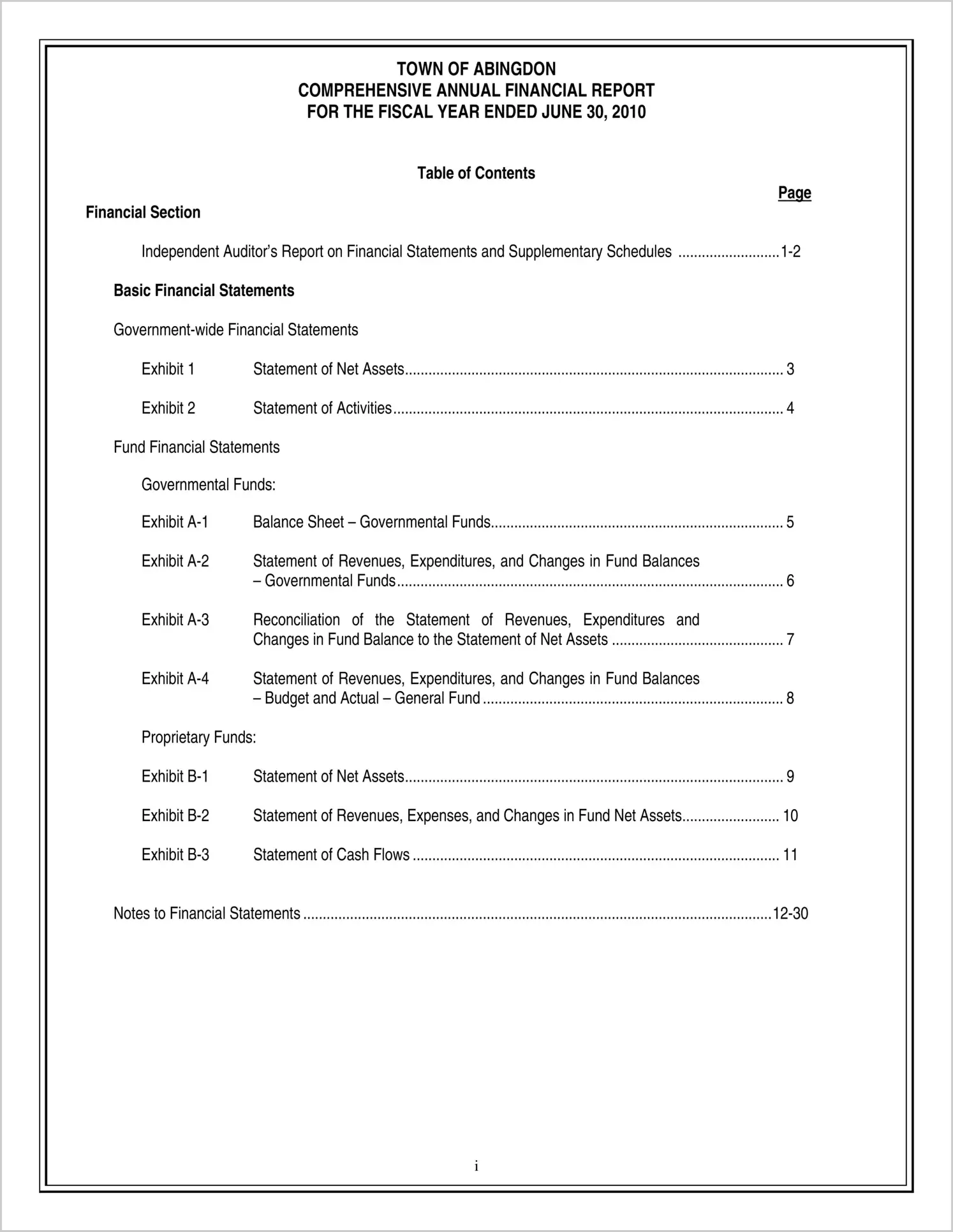 2010 Annual Financial Report for Town of Abingdon