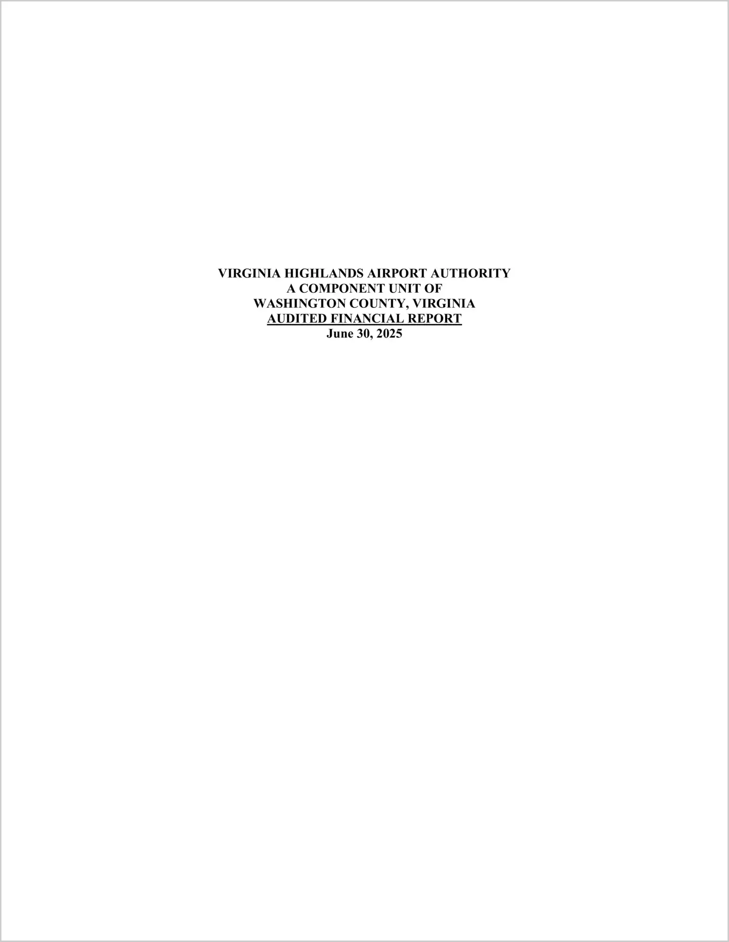 preview of 2025 ABC/Other Annual Financial Report for Virginia Highlands Airport Authority