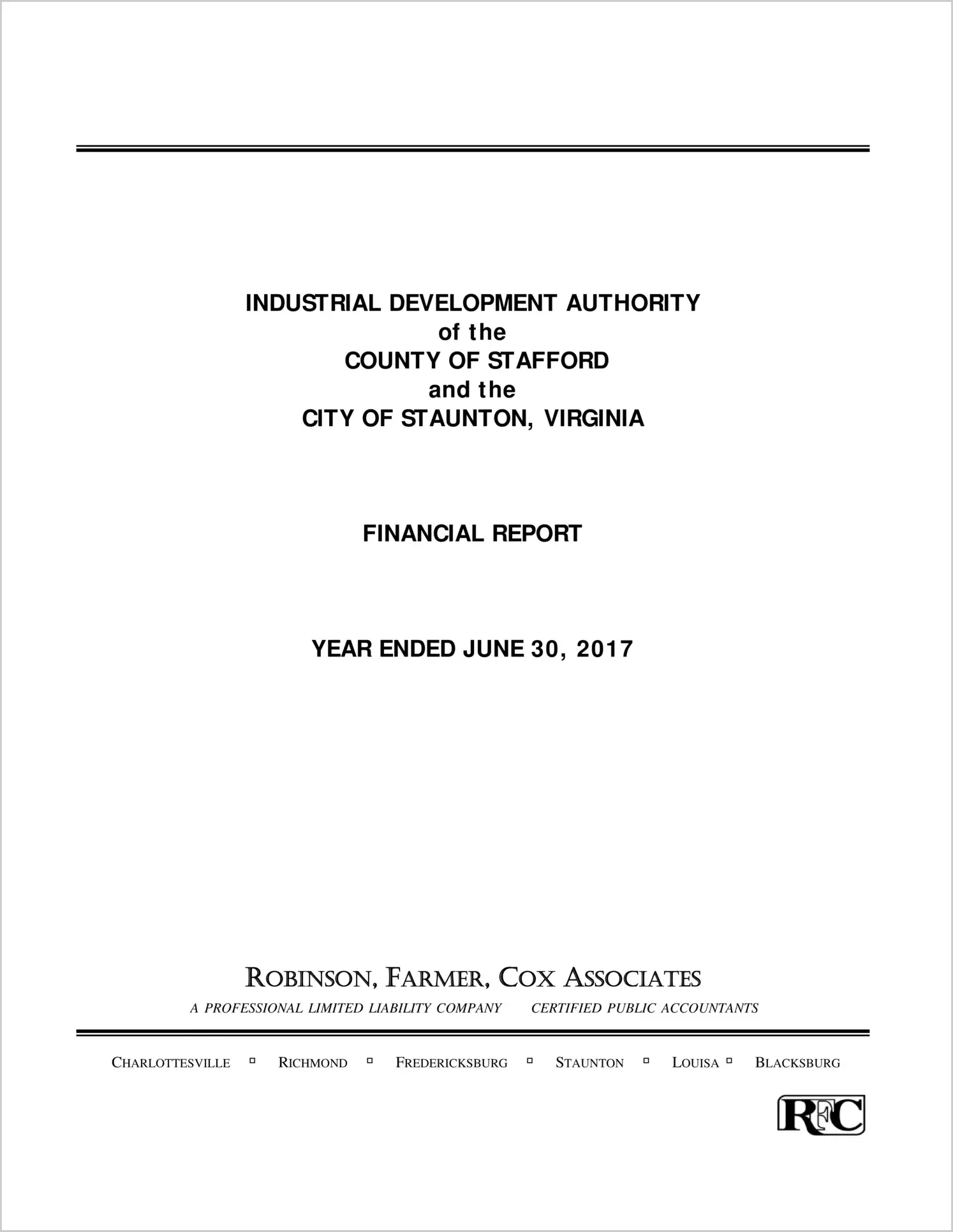 2017 ABC/Other Annual Financial Report  for Stafford-Staunton Industrial Development Authority