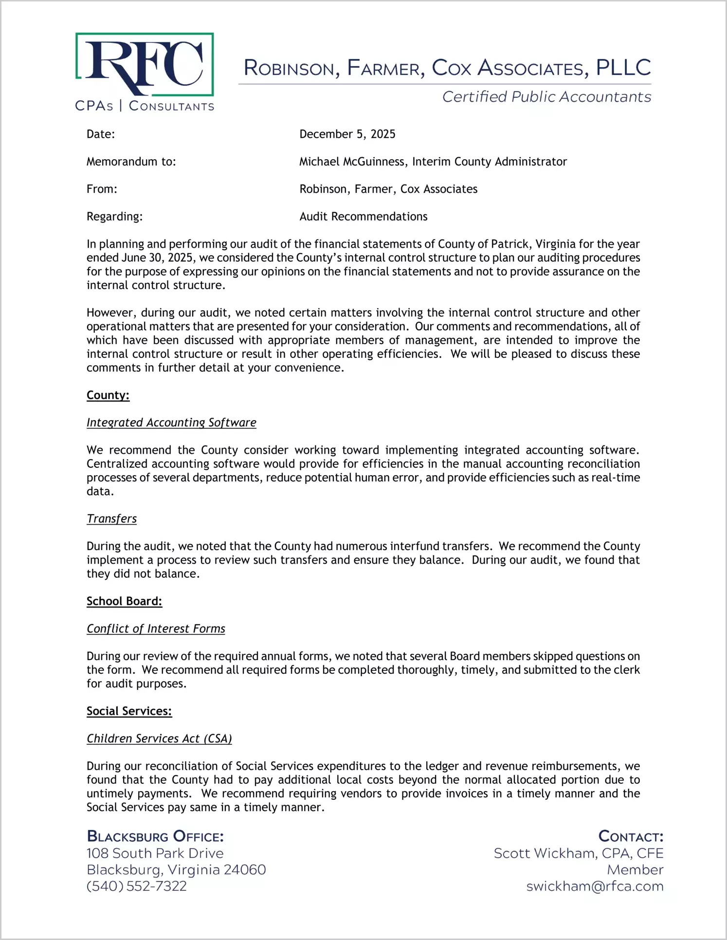 preview of 2025 Management Letter for County of Patrick