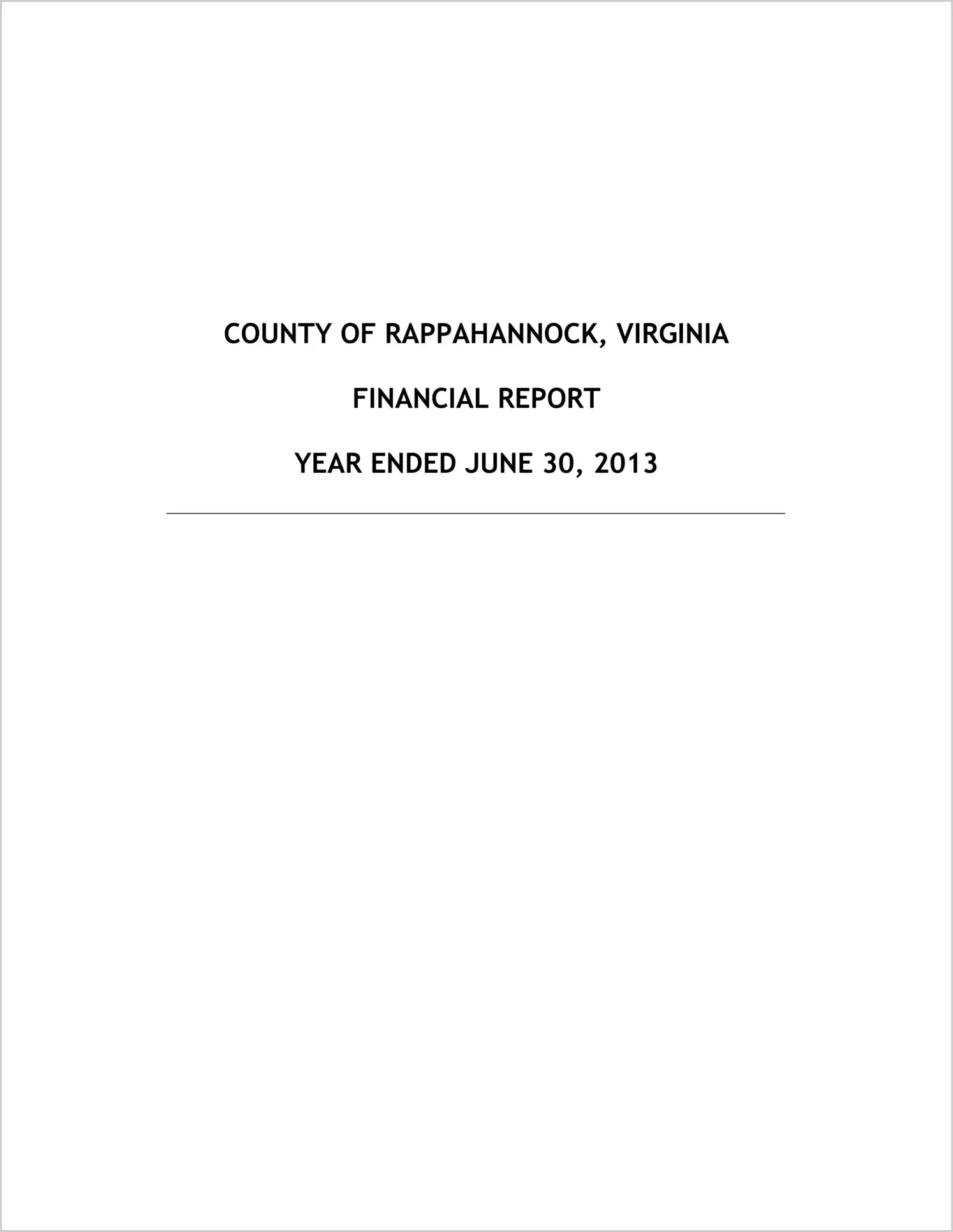 2013 Annual Financial Report for County of Rappahannock