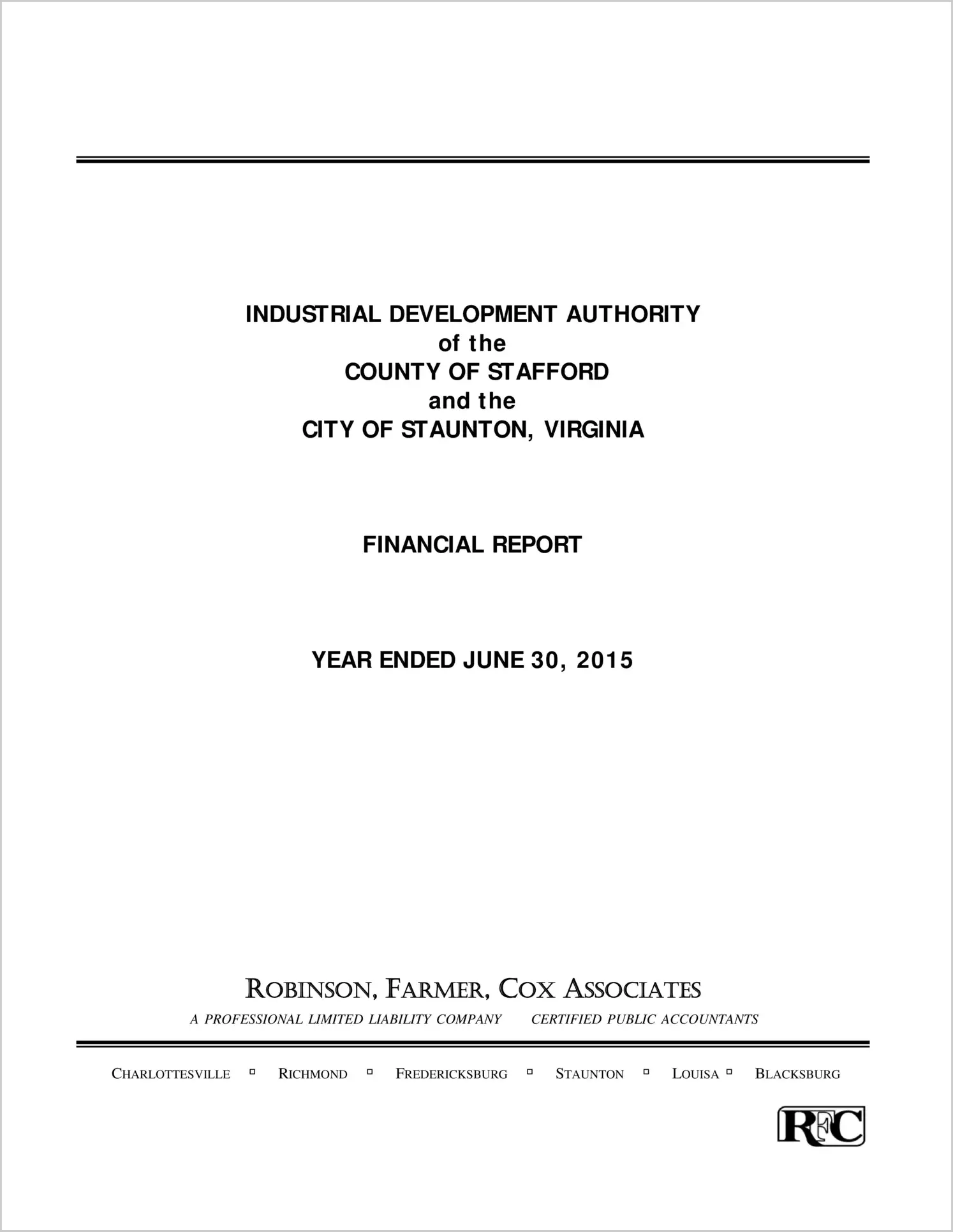 2015 ABC/Other Annual Financial Report  for Stafford-Staunton Industrial Development Authority