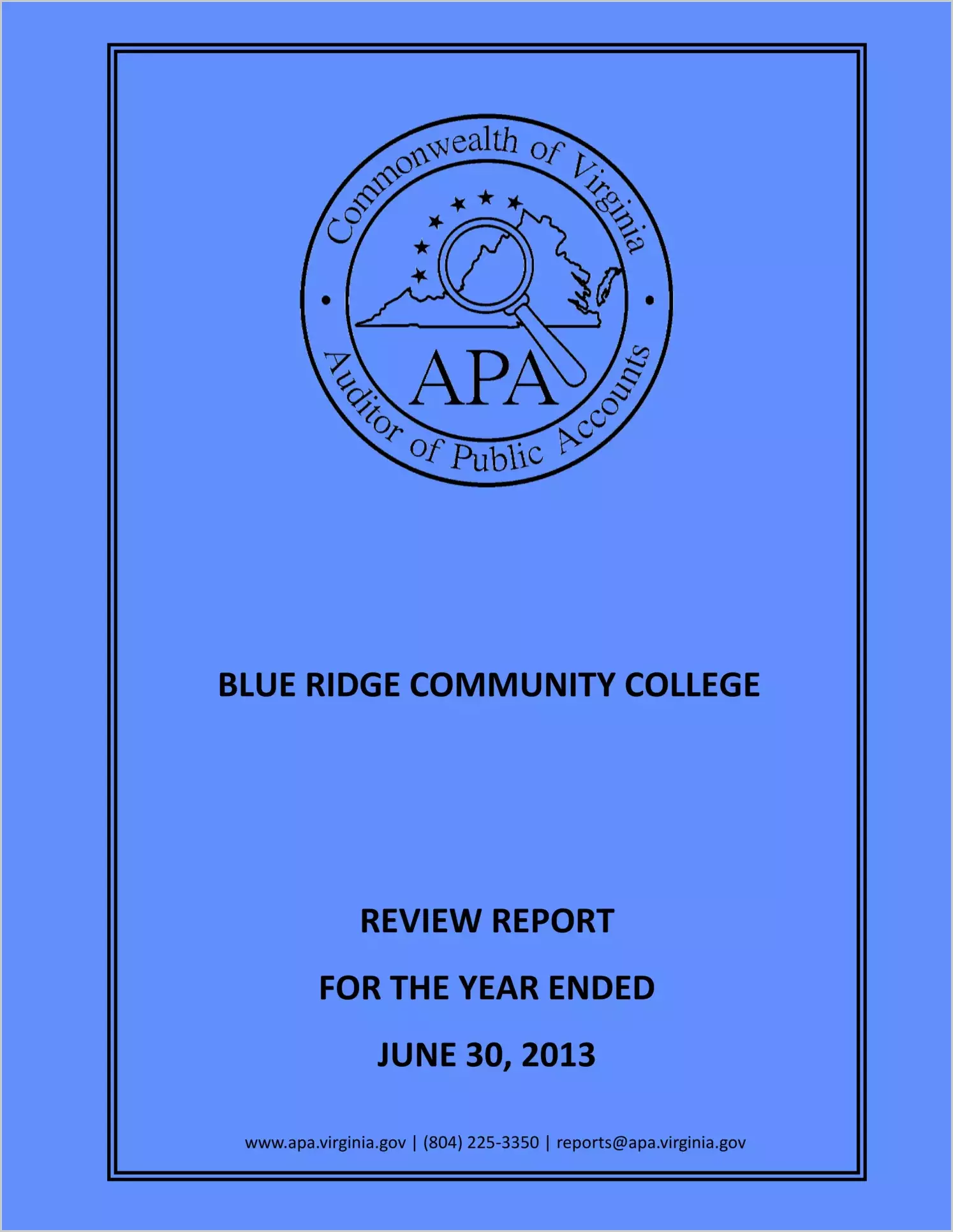 Blue Ridge Community College for the year ended June 30, 2013