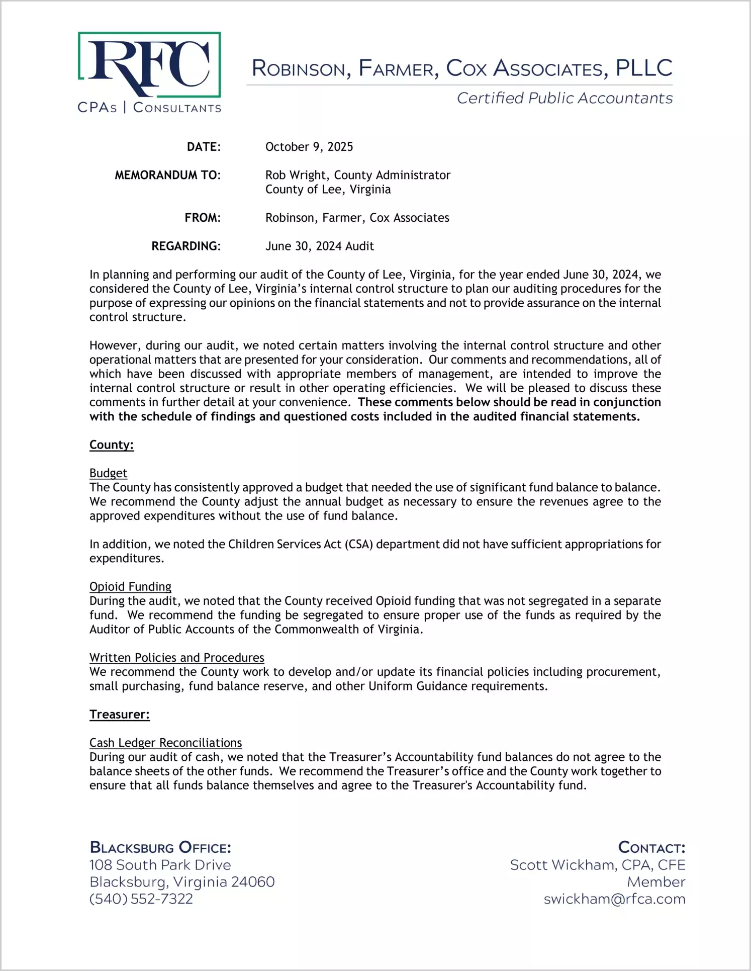 preview of 2024 Management Letter for County of Lee