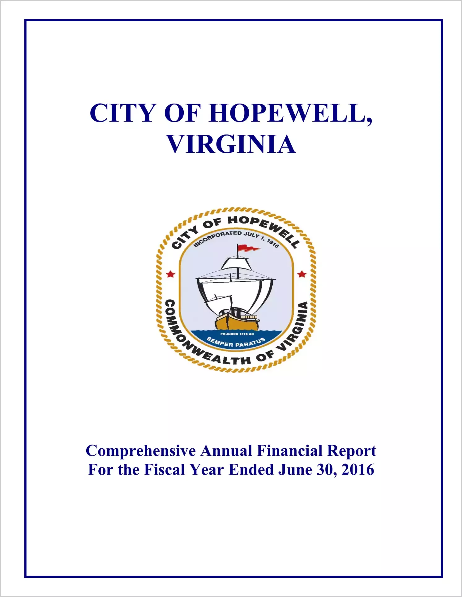 2016 Annual Financial Report for City of Hopewell