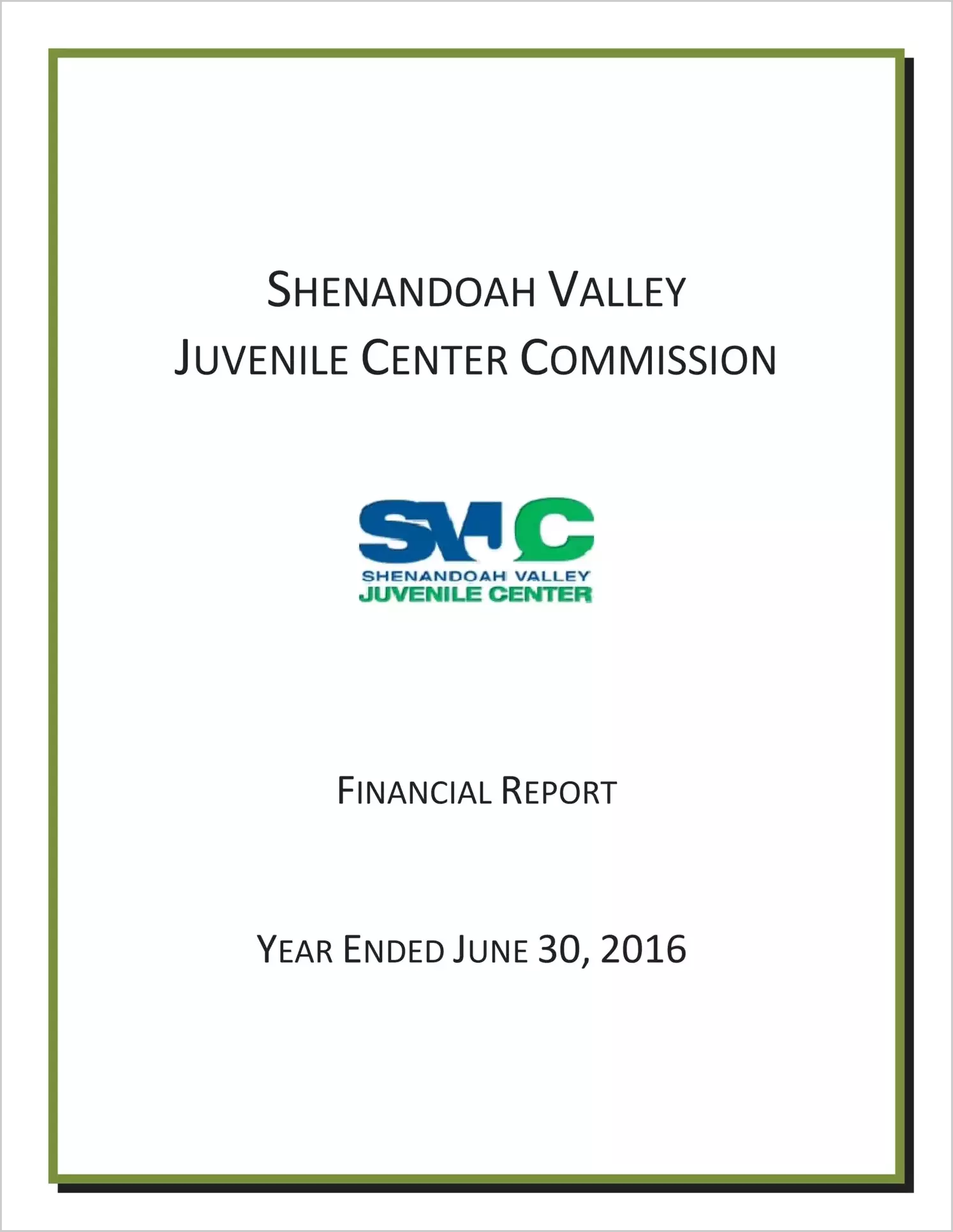 2016 ABC/Other Annual Financial Report  for Shenandoah Valley Juvenile Detention Home Commission