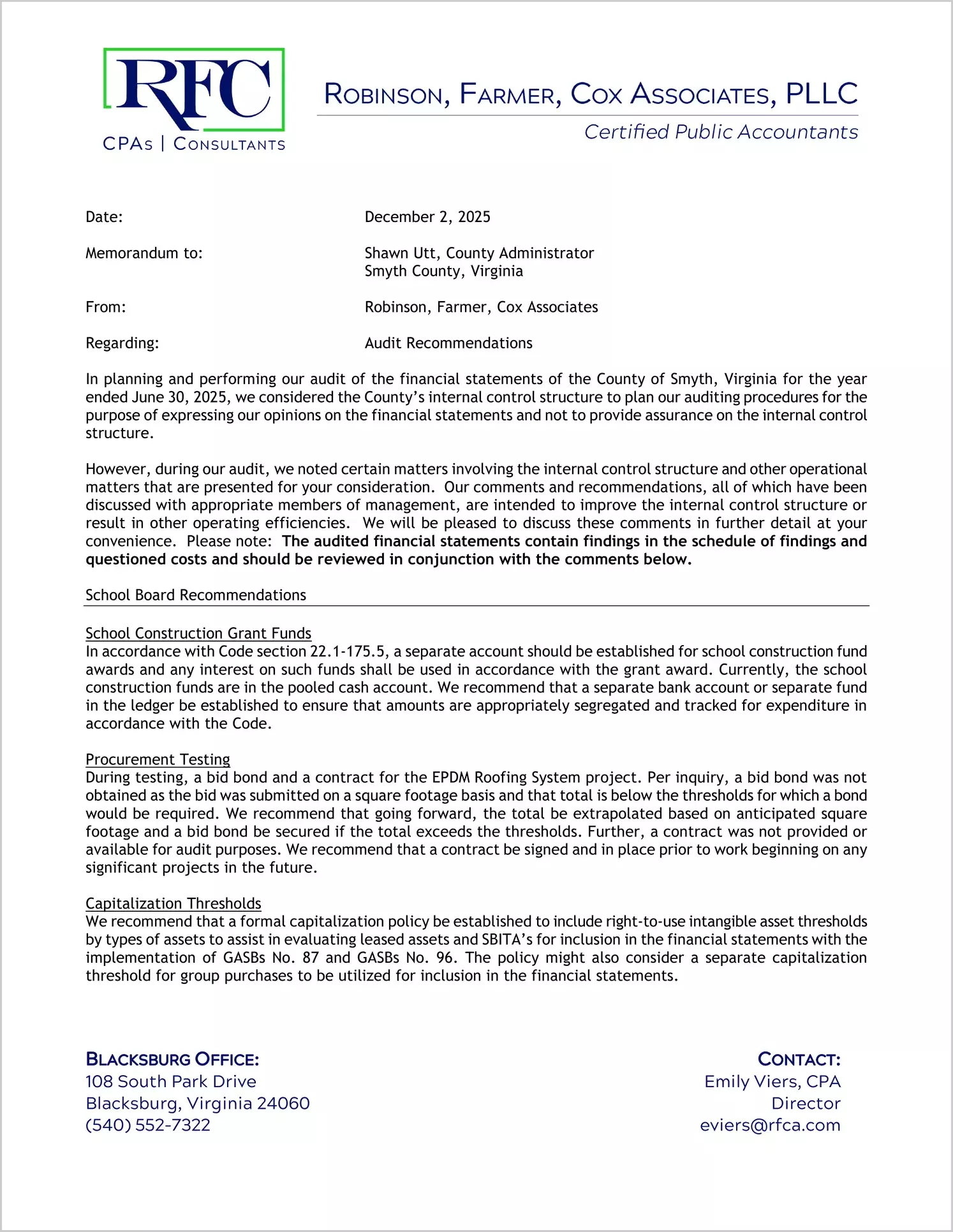 preview of 2025 Management Letter for County of Smyth