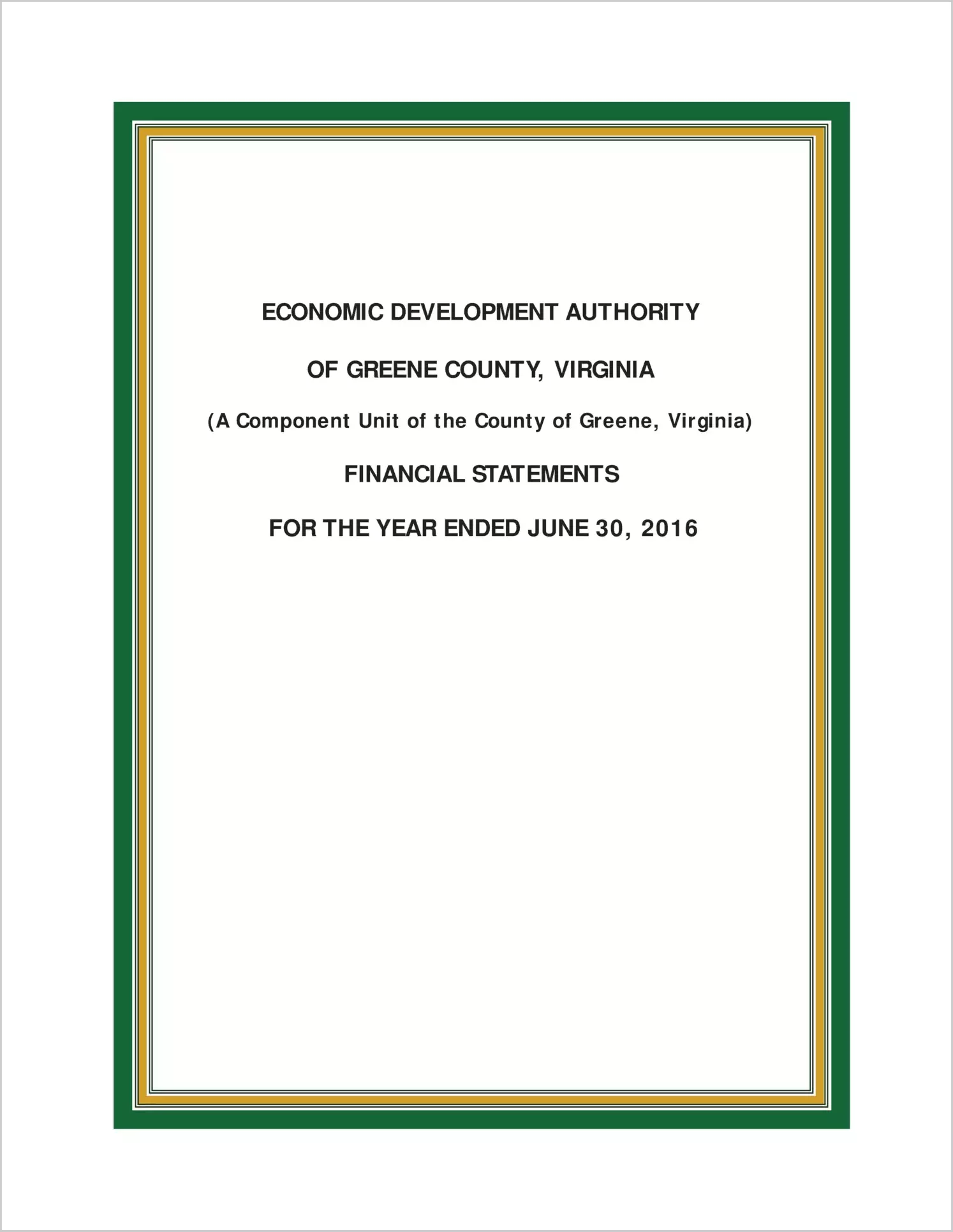 2016 ABC/Other Annual Financial Report  for Greene Economic Development Authority