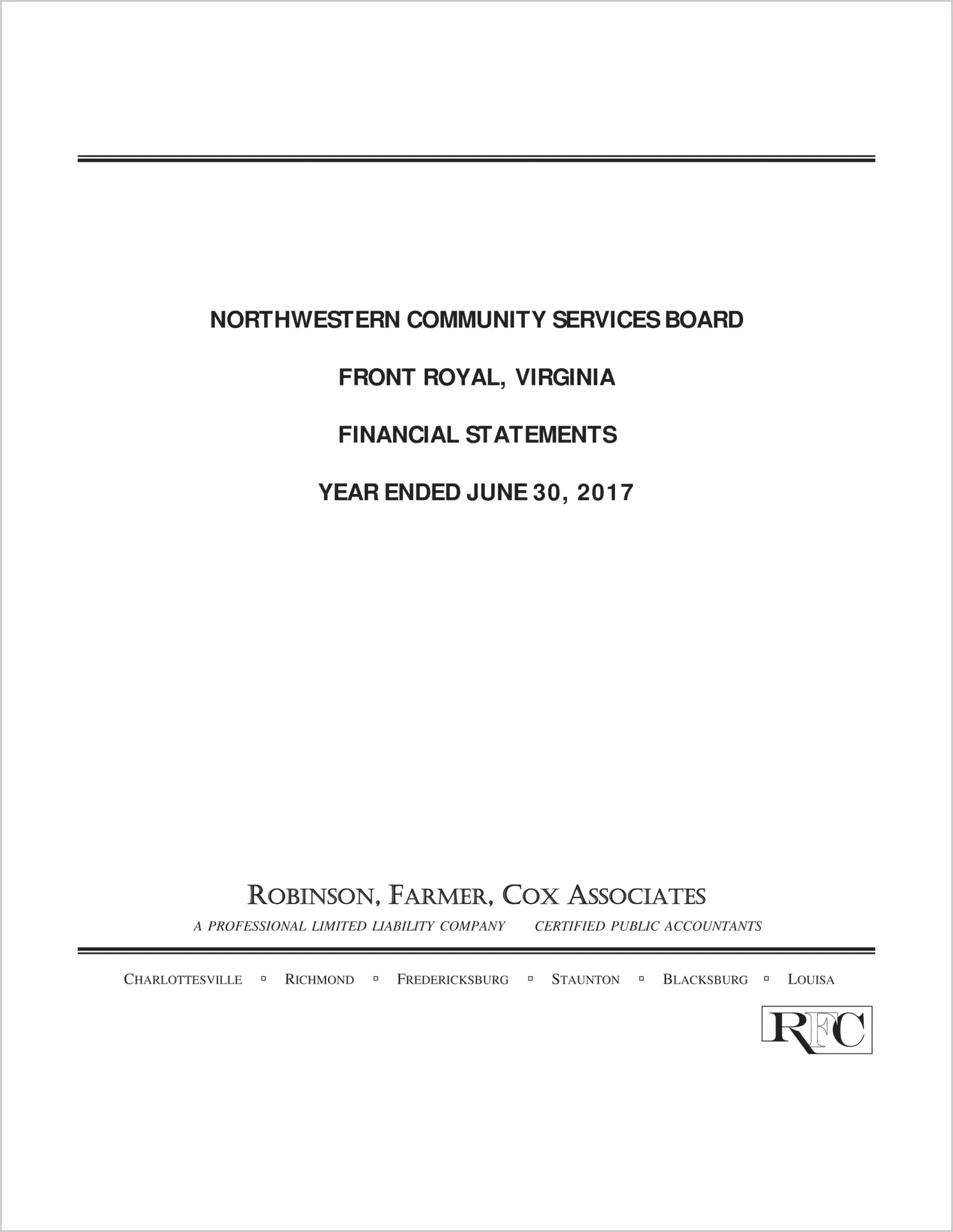2017 ABC/Other Annual Financial Report  for Northwestern Community Services Board
