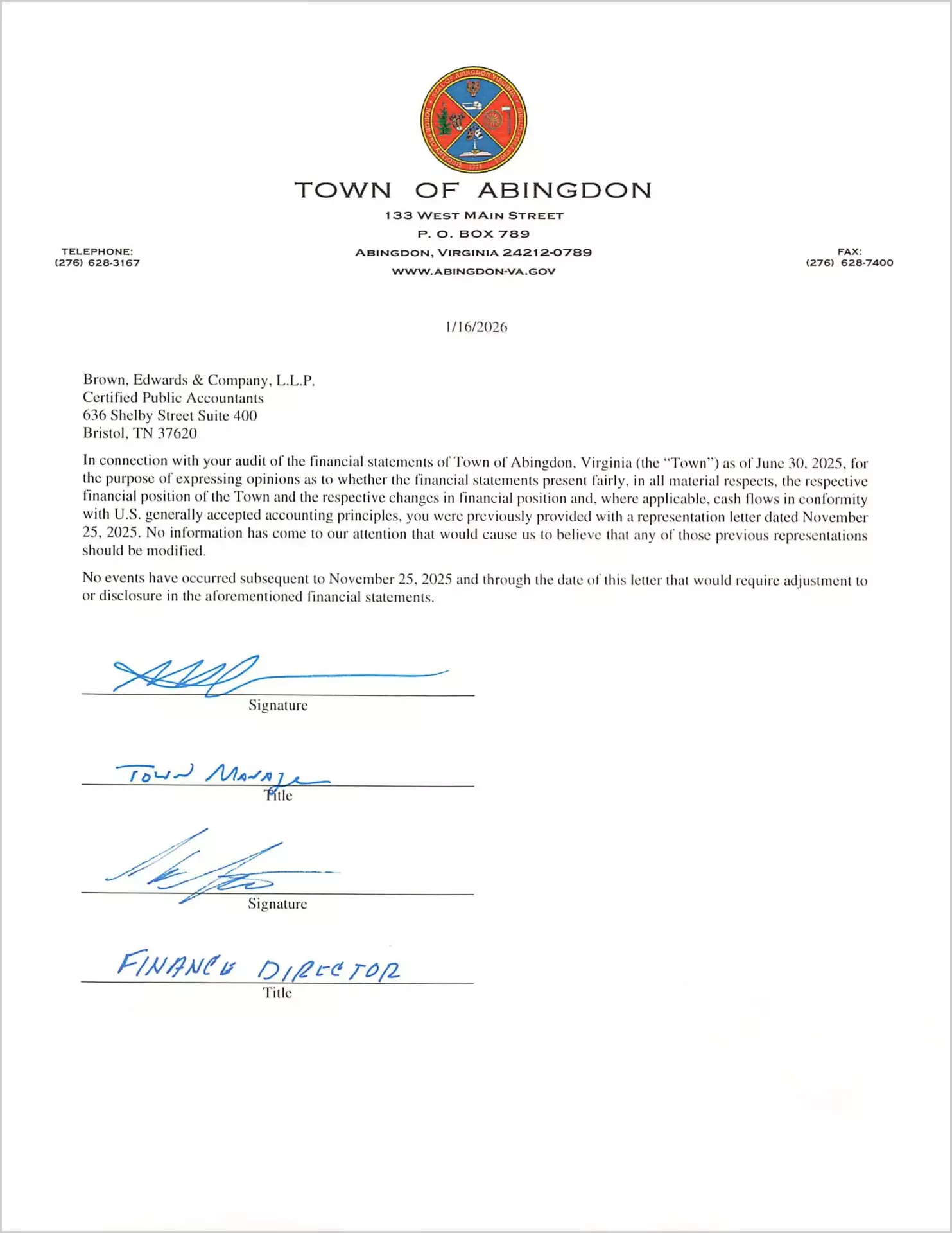 preview of 2025 Management Letter for Town of Abingdon