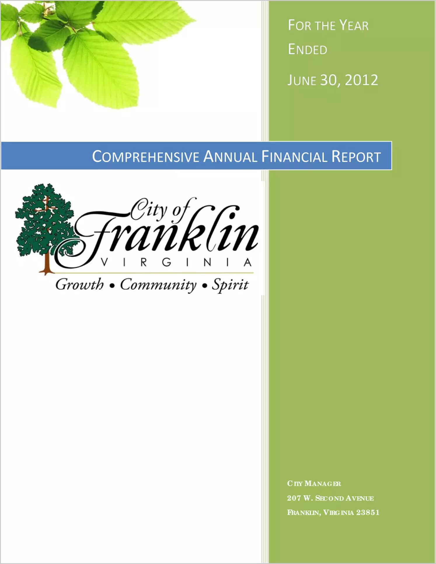 2012 Annual Financial Report for City of Franklin