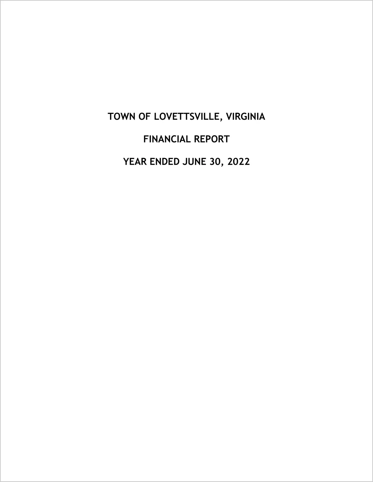 2022 Annual Financial Report for Town of Lovettsville
