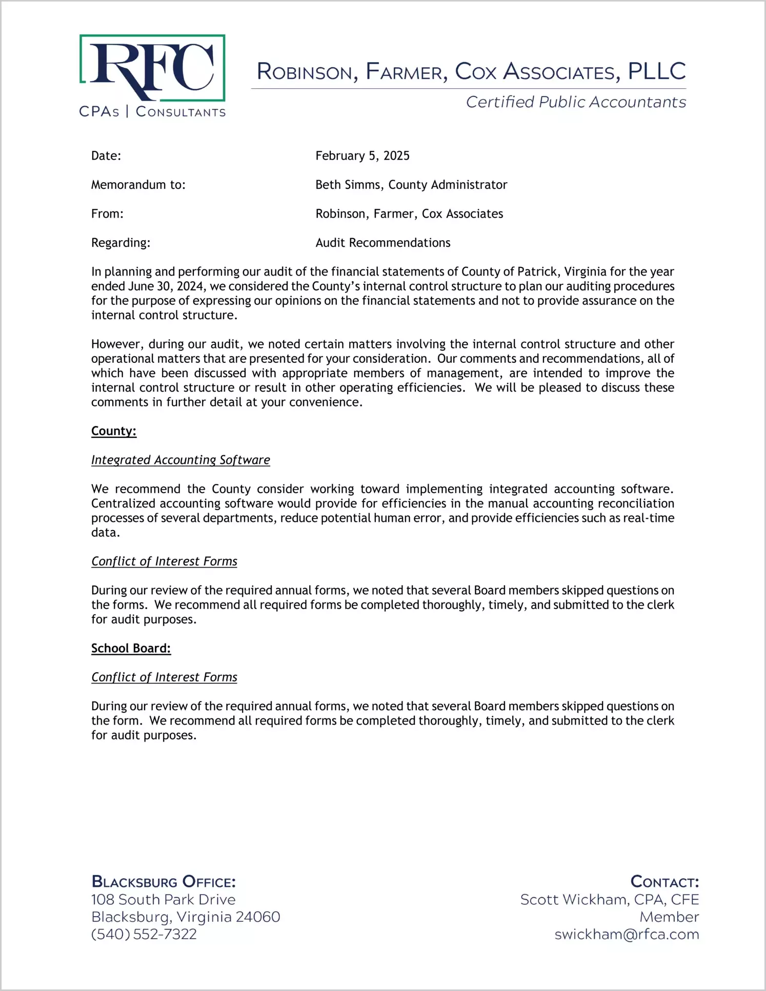 preview of 2024 Management Letter for County of Patrick
