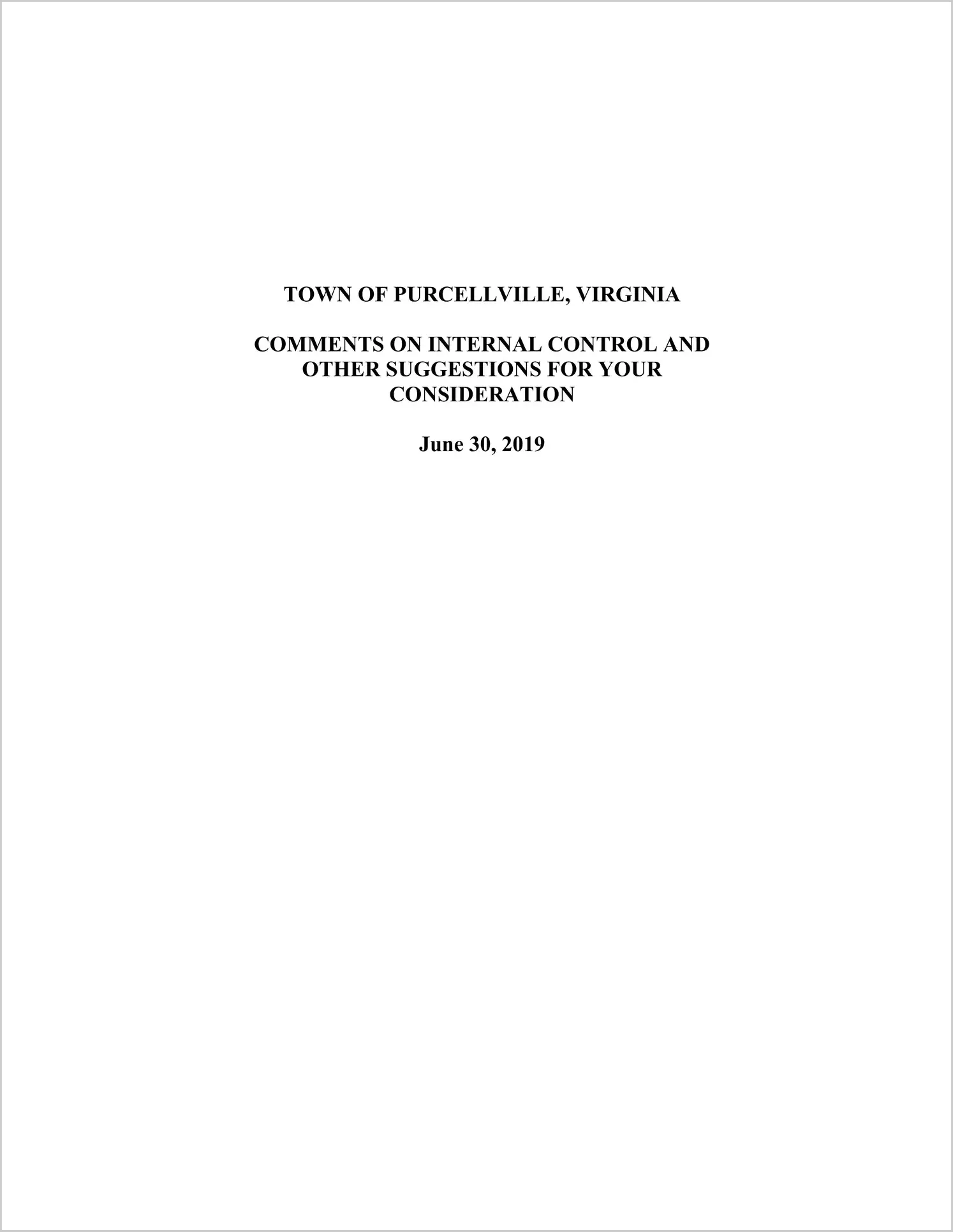 2019 Management Letter for Town of Purcellville