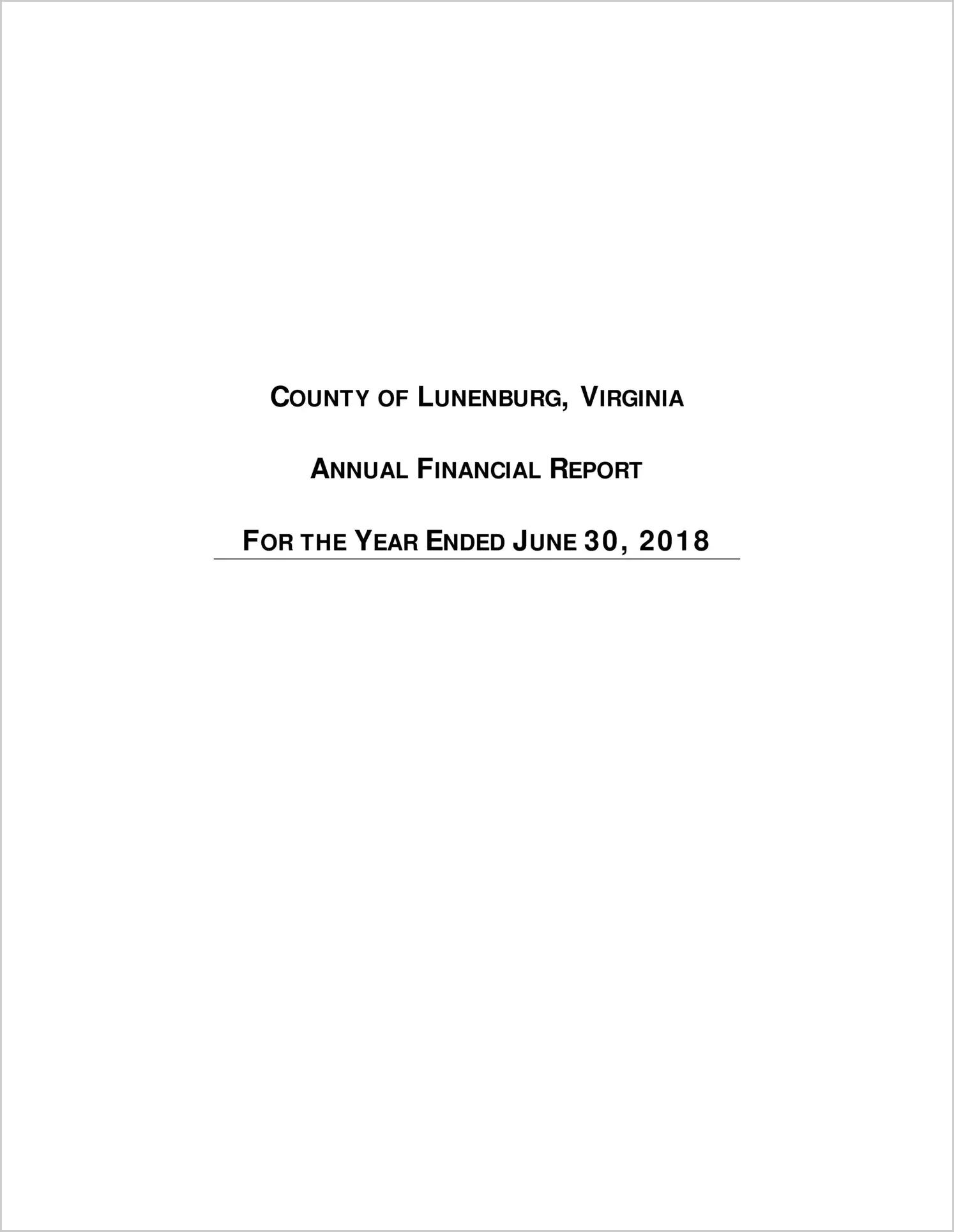 2018 Annual Financial Report for County of Lunenburg