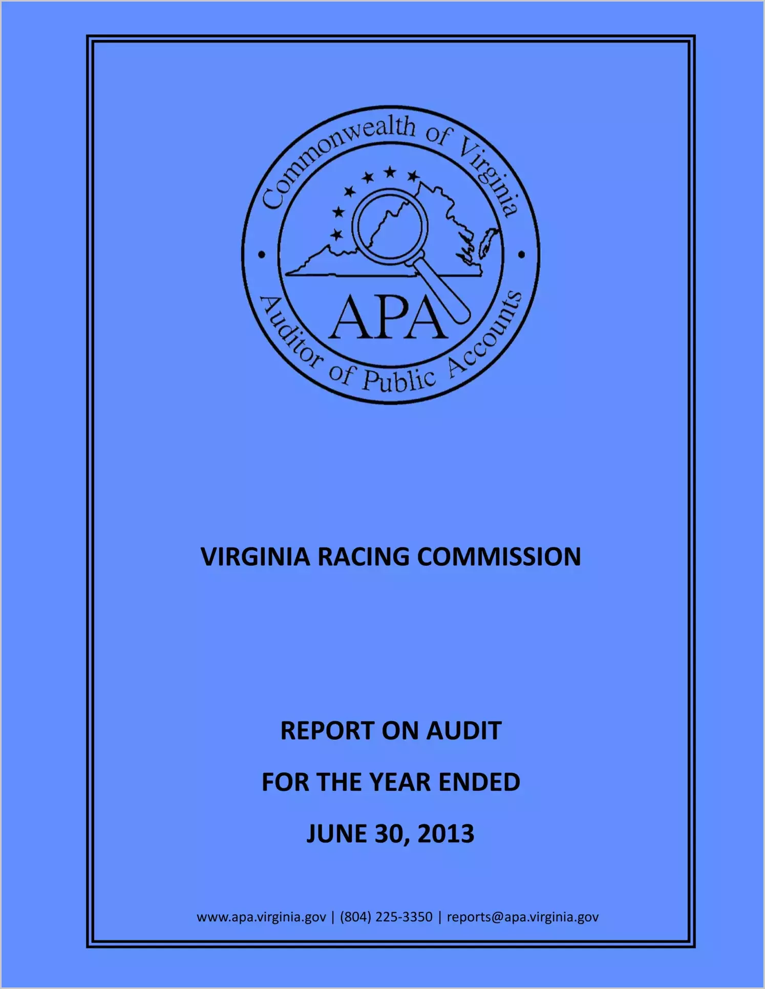 Virginia Racing Commission for the year ended June 30, 2013