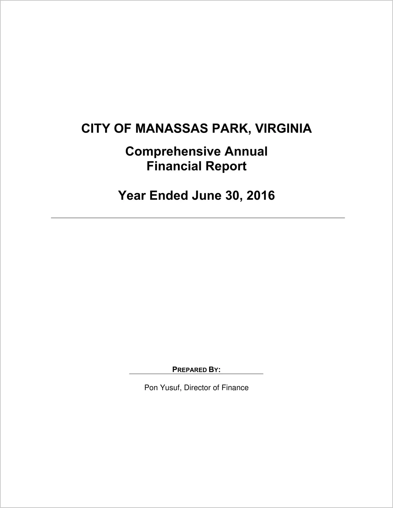 2016 Annual Financial Report for City of Manassas Park