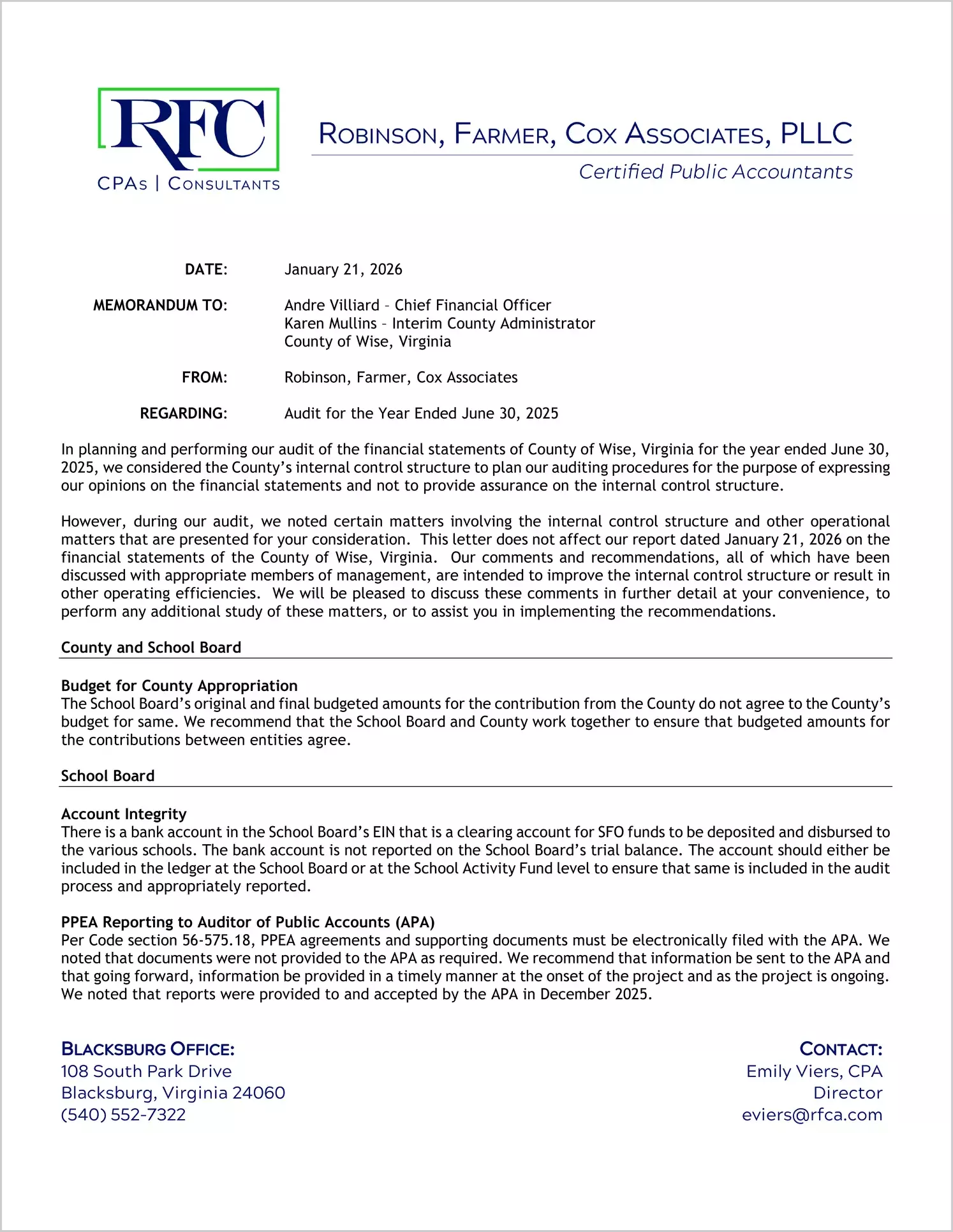 preview of 2025 Management Letter for County of Wise