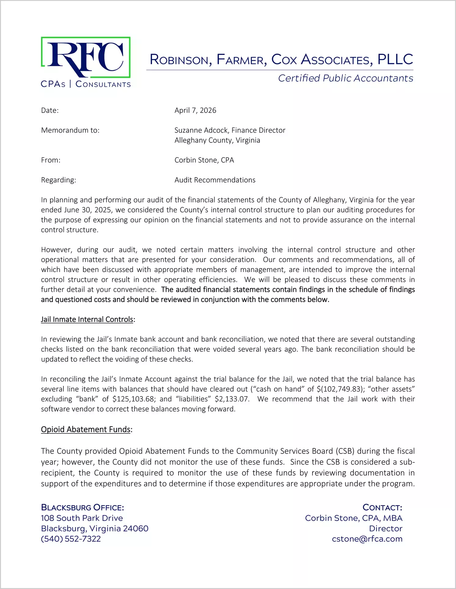 preview of 2025 Management Letter for County of Alleghany